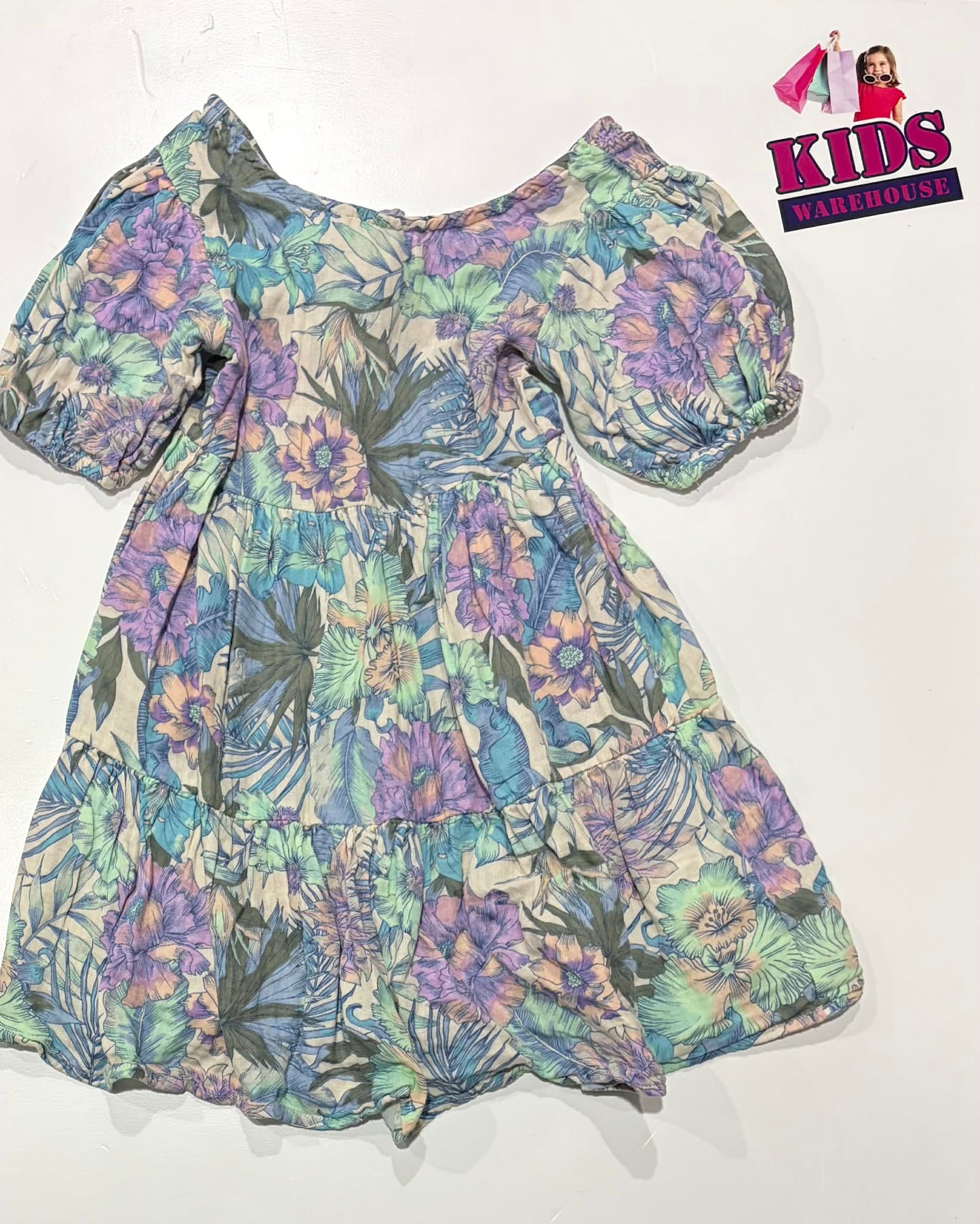 Cotton On Blue & Purple Dress With Flower Pattern Size 6