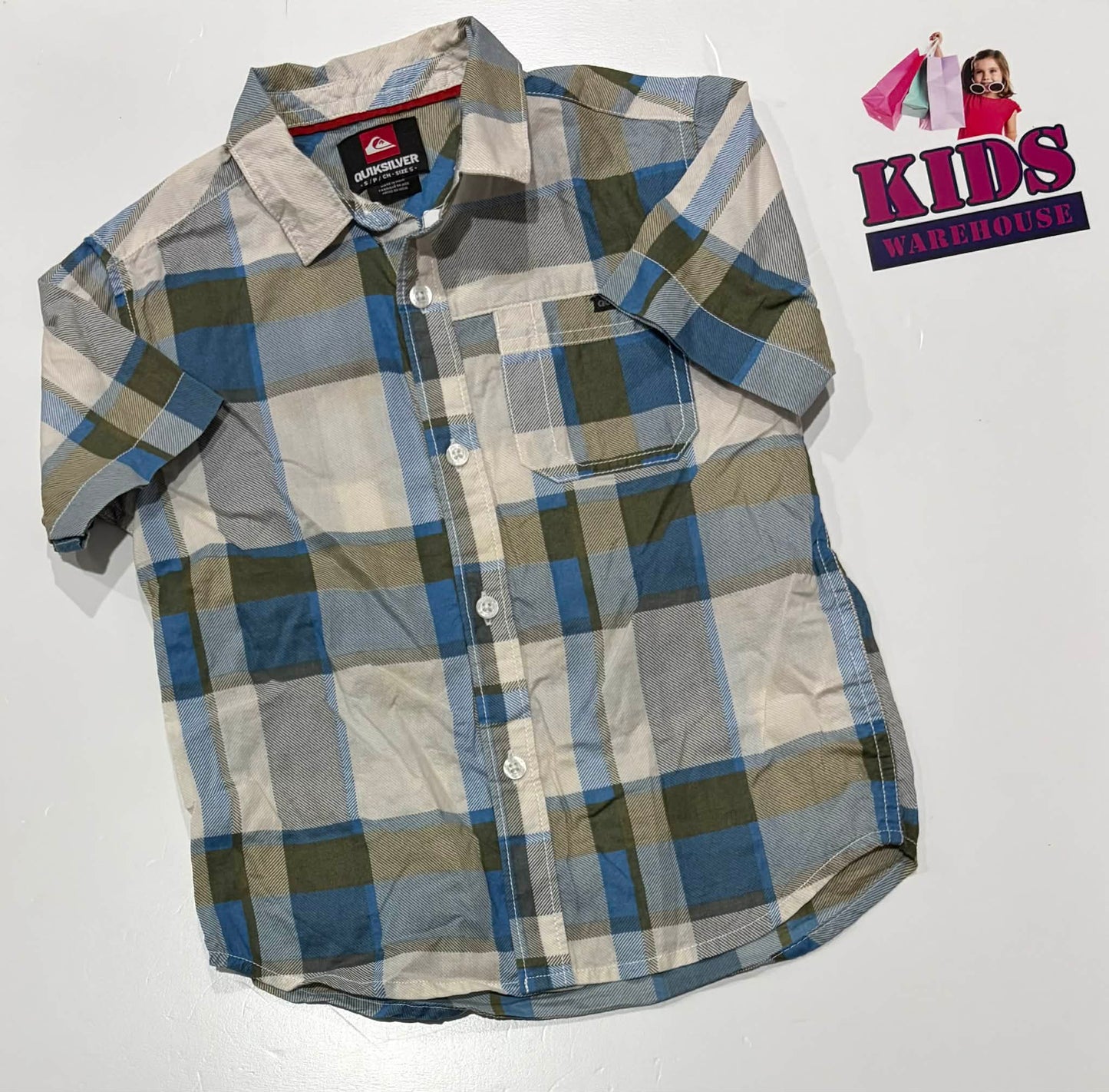 Quicksilver White, Green & Blue Top Size 5