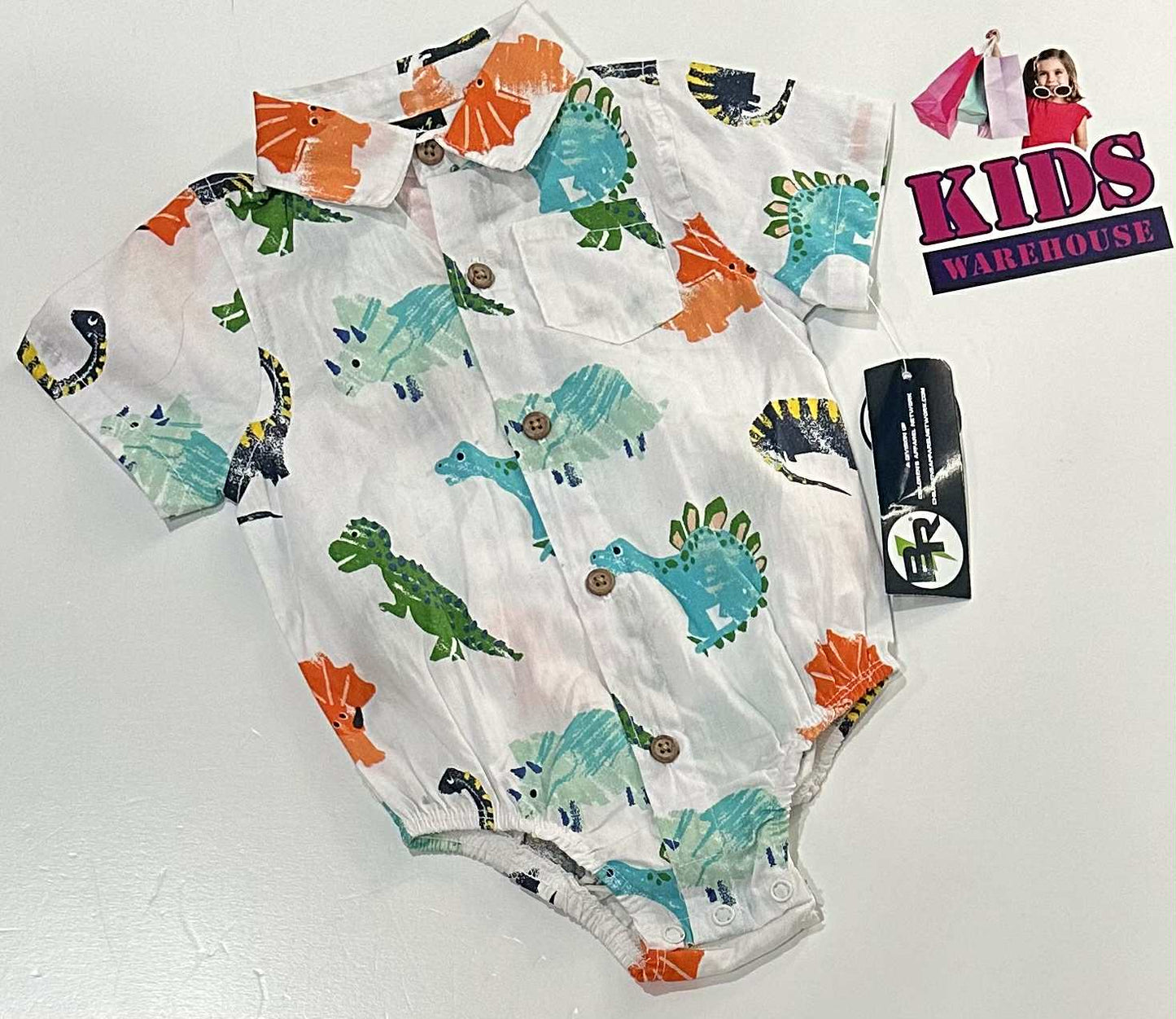 New Baby Rebels White Bodysuit With Dinosaur Print Size 00