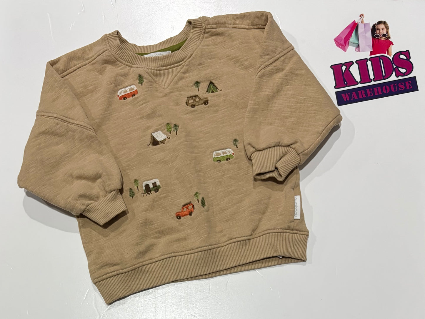 Purebaby Brown, Camping Print Sweater Size 1
