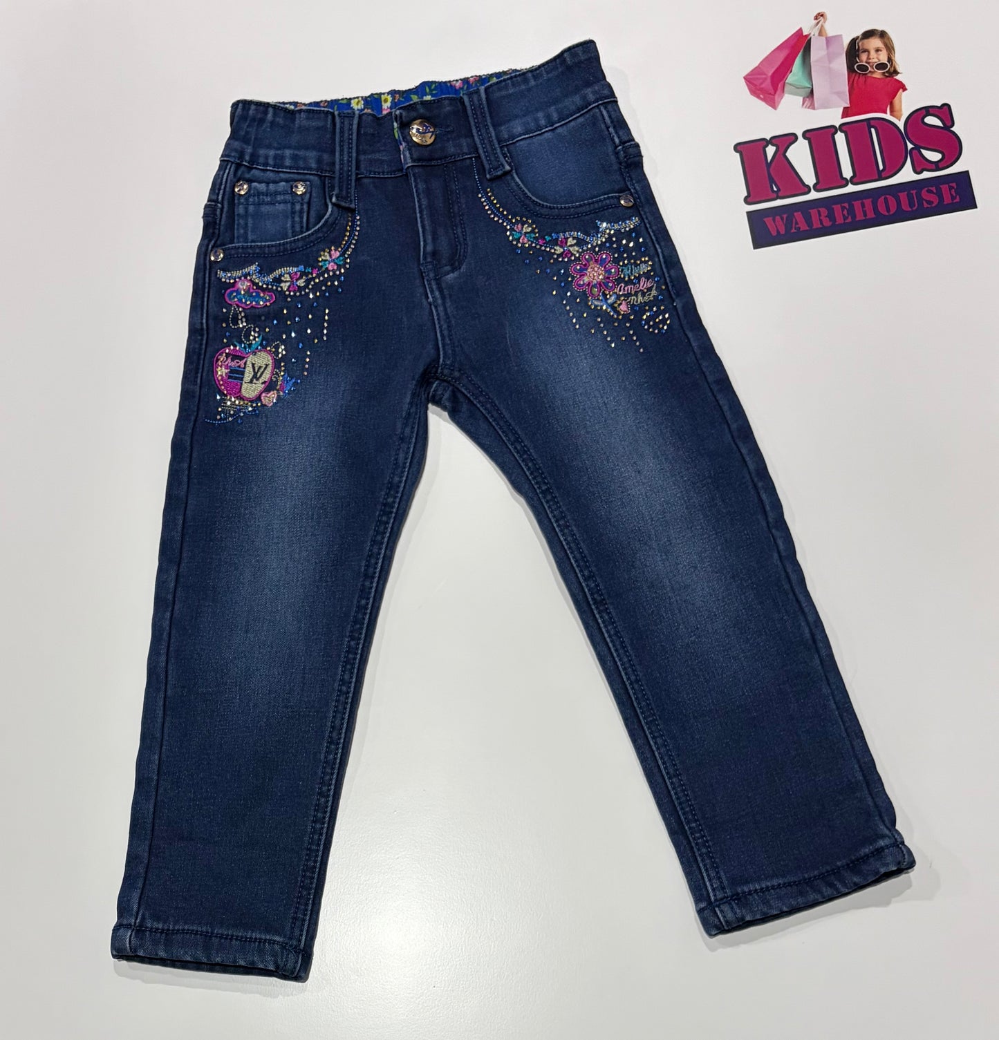 Fashion Denim, Floral Bead Print Jeans Size 4