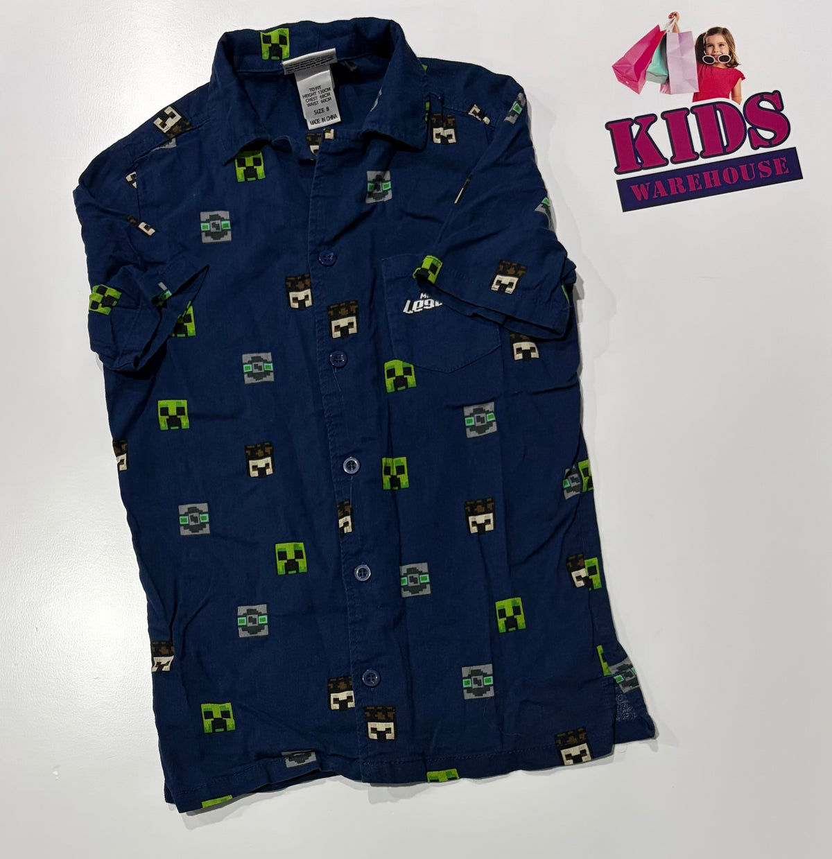 Minecraft Legends Navy, Creeper Head Print Top Size 8
