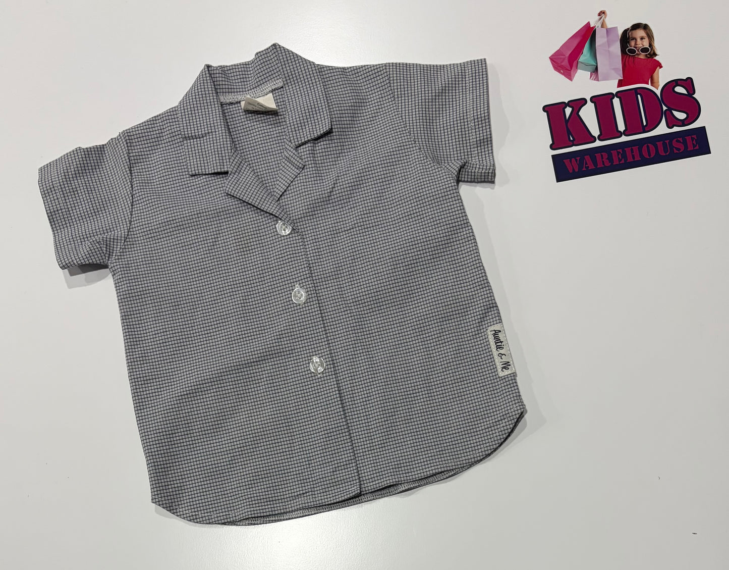 Auntie & Me White, Grey Check Print Top Size 3