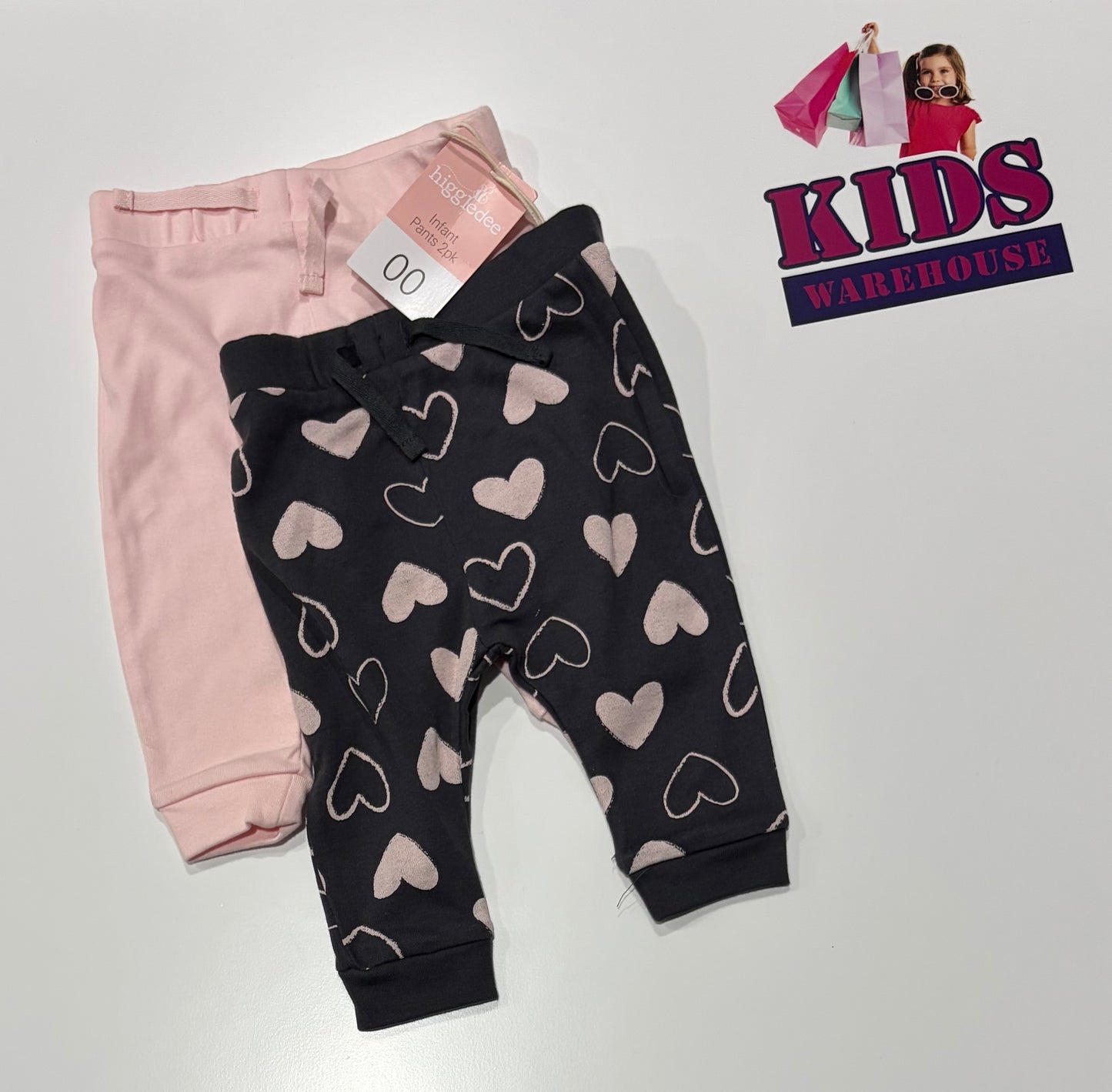 Not Used Higgledee Pink & Grey, Pink Heart Print Pants 2 Piece Set Size 00