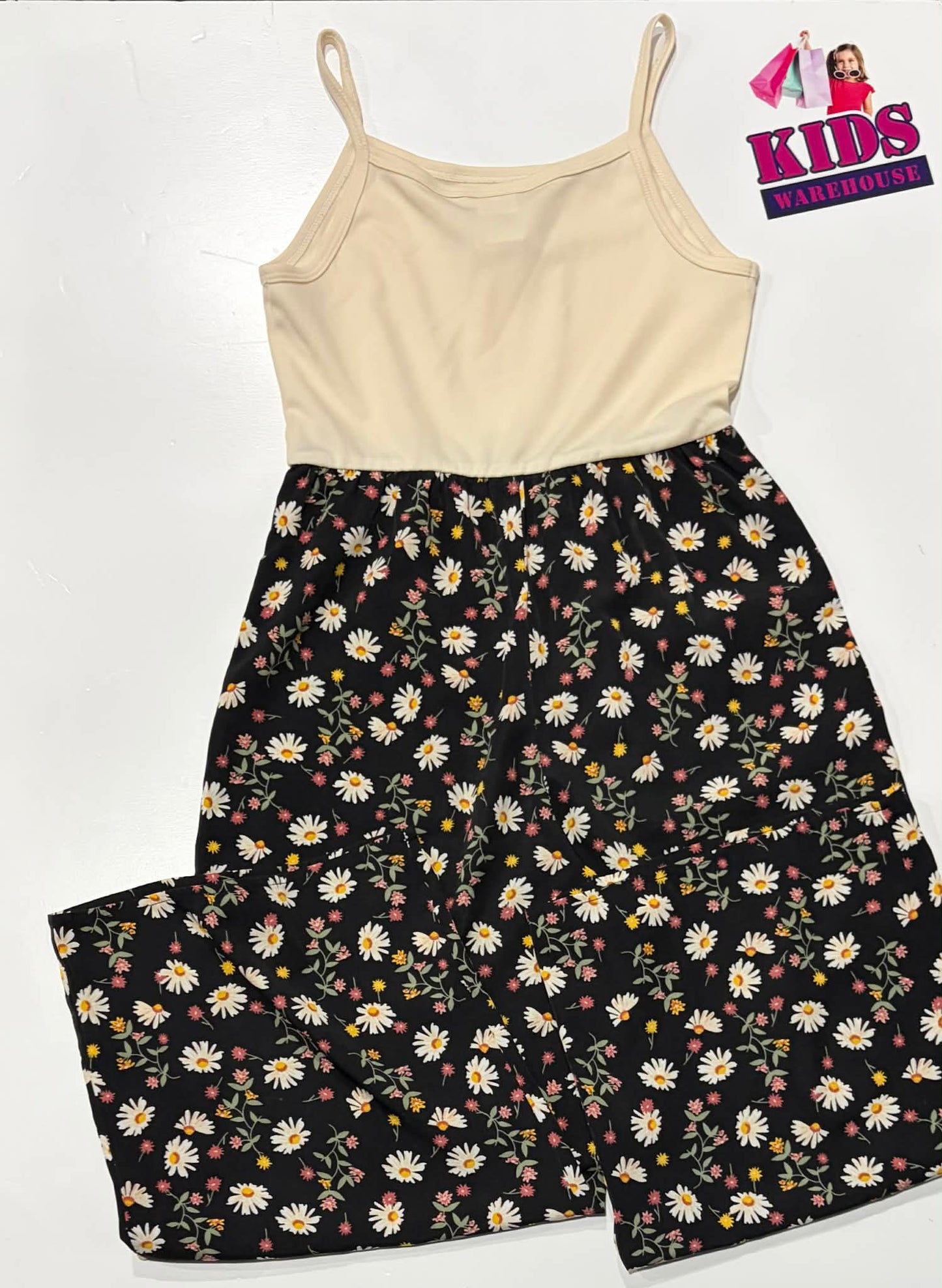 Jenna & Jessie White & Black Overalls With Flower Pattern Size 8