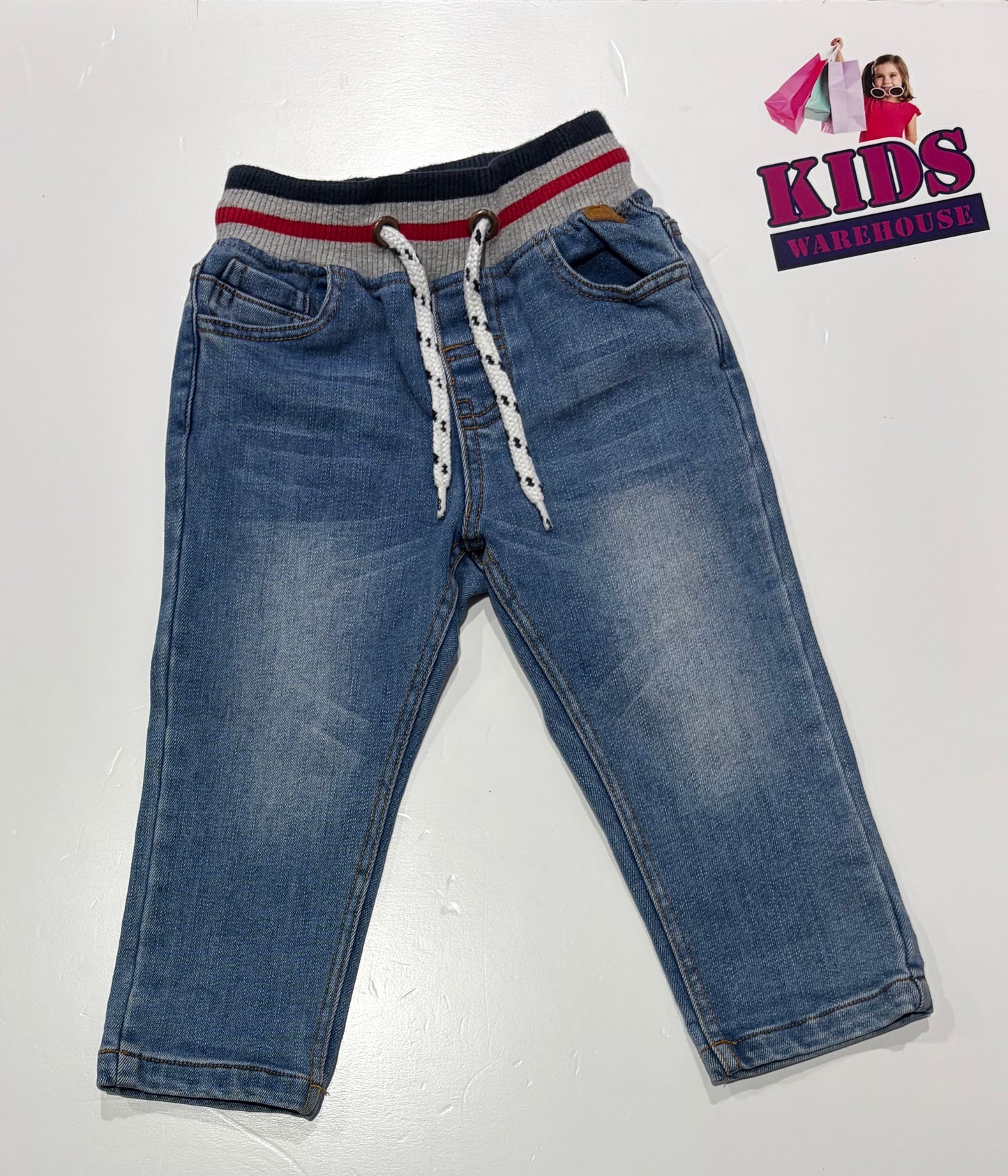 Ollie's Place Denim, Red, Grey Stripe Jeans Size 1