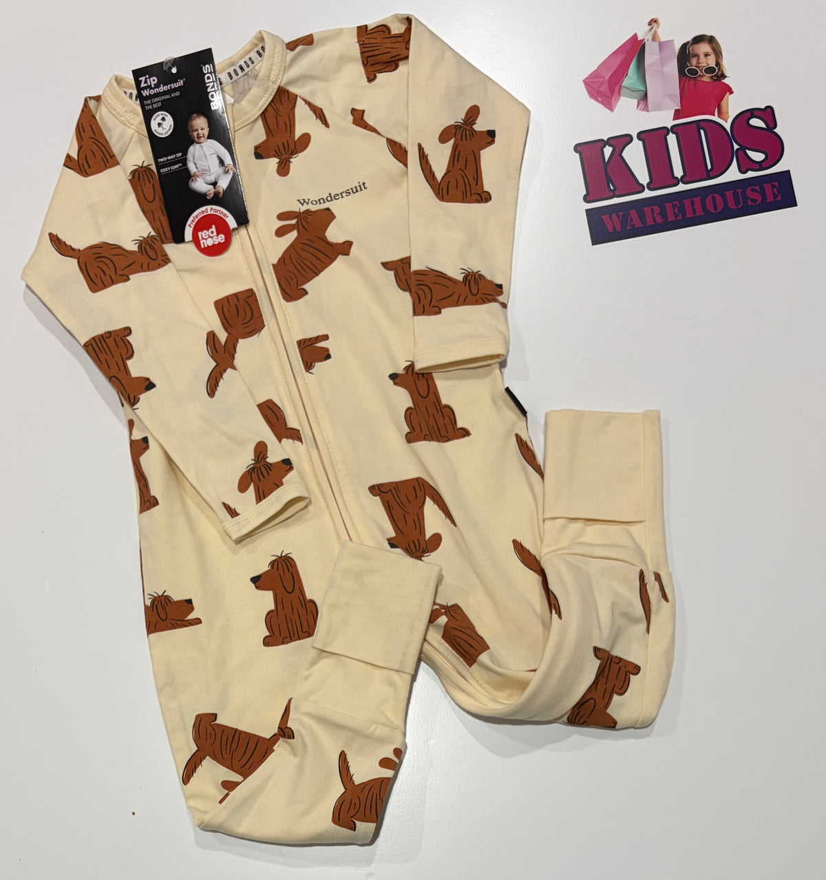 Not Used Bonds Cream, Dog Print Wondersuit Size 1
