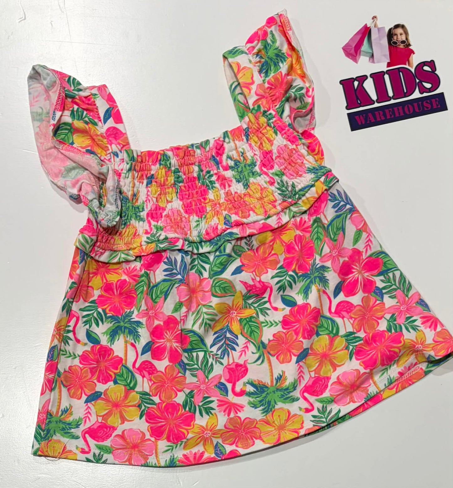 Tommy Bahama White & Pink Top With Flower Pattern Size 6