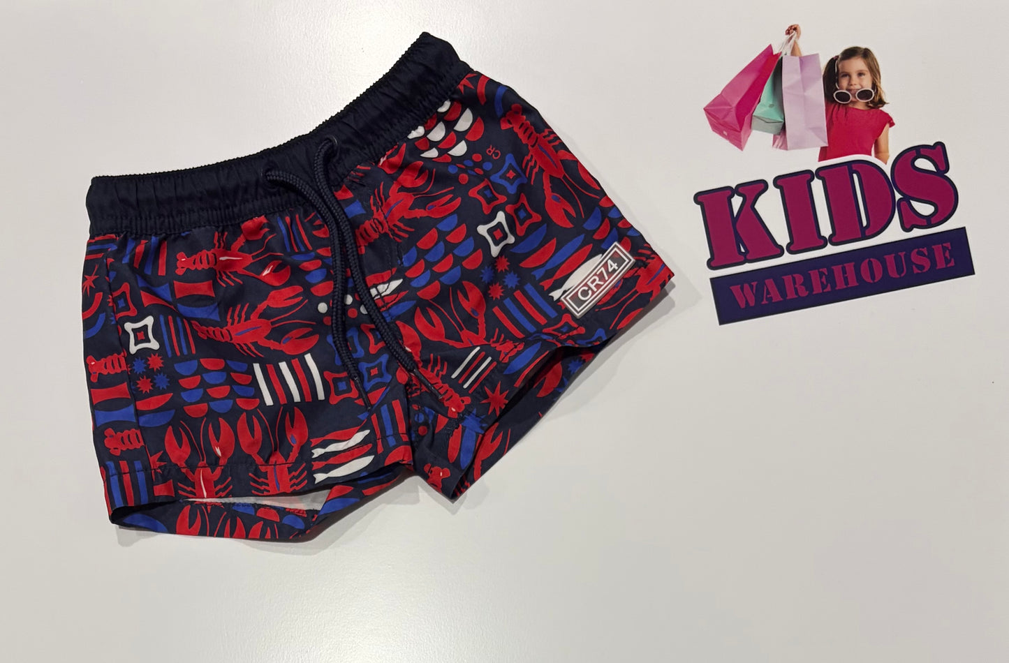 Country Road Navy, Red, Blue Lobster Print Swim Shorts Size 00