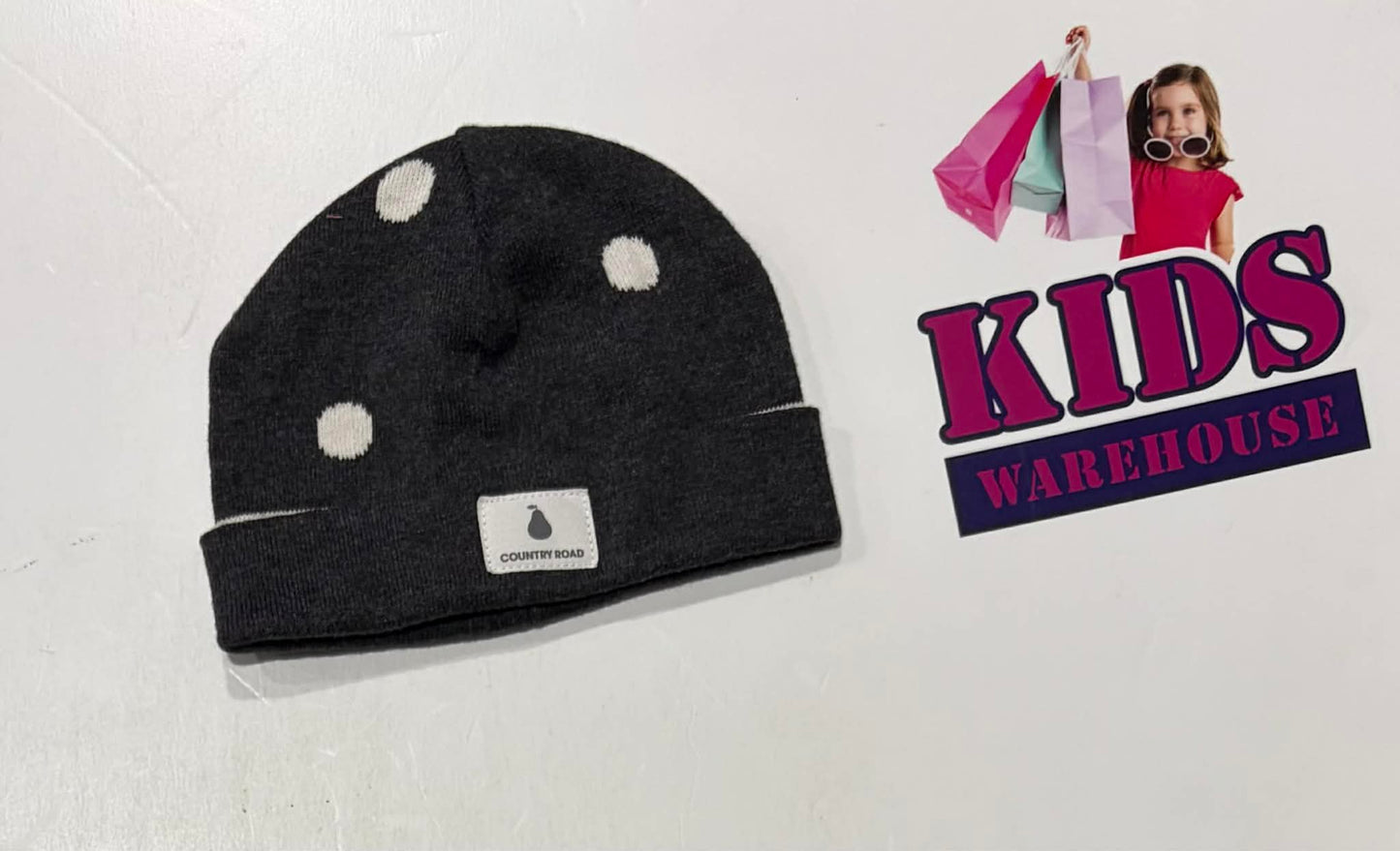Country Road Black Polka Dot Beanie (Baby)