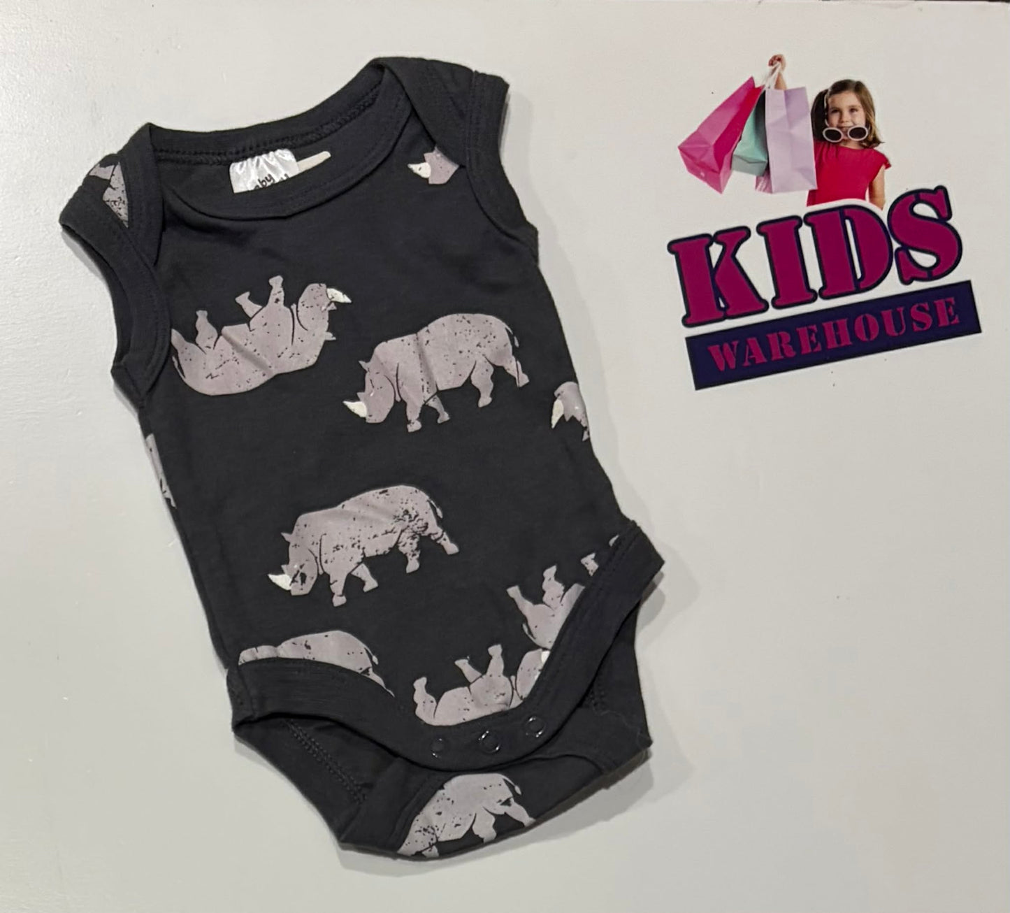 Premmie Baby Berry Black Bodysuit With Rhino Pattern Size 00000