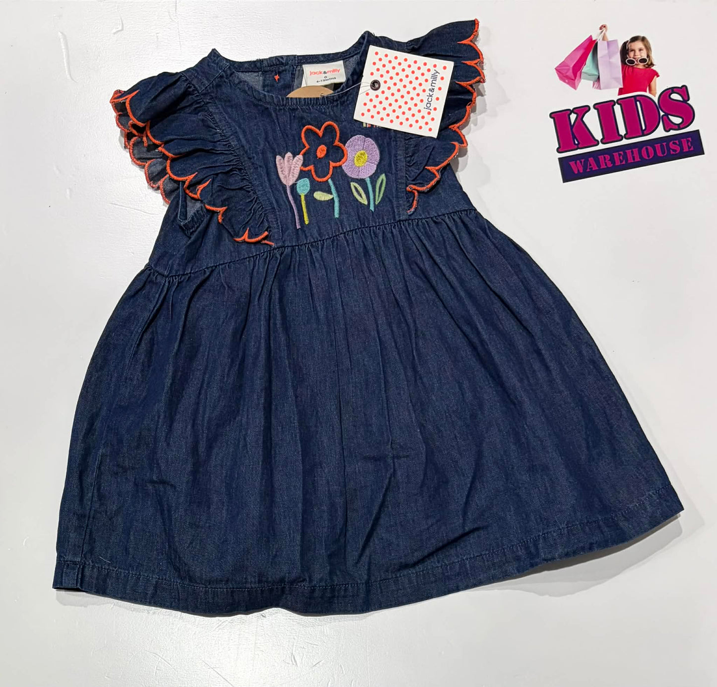Jack & Milly Blue Dress With Flower Print Size 0 (RRP $34.95)