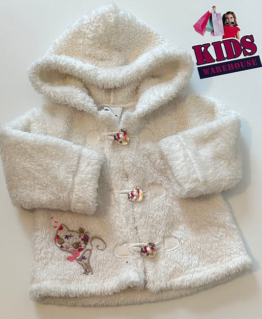Target White Fluffy Jacket with Floral Buttons and Cat Print Size 00