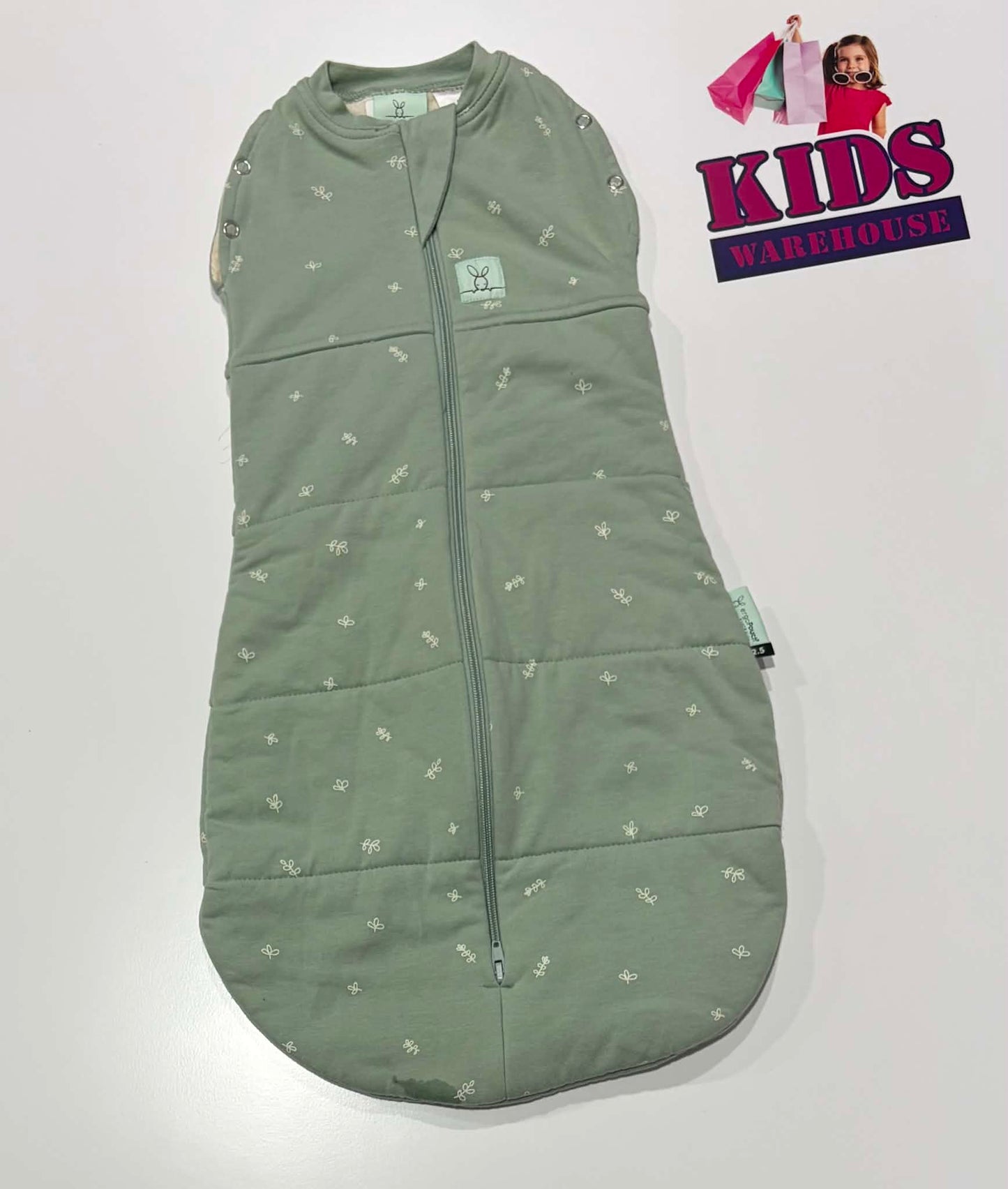 ErgoPouch Australia Green, Leaf Print Size 000 (3-6kgs) TOG 2.5