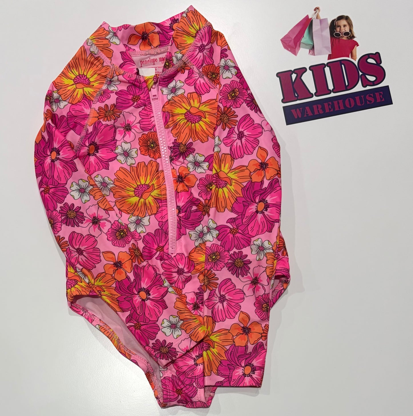 Penelope Mack Pink, Orange Floral Print Swimsuit Size 6