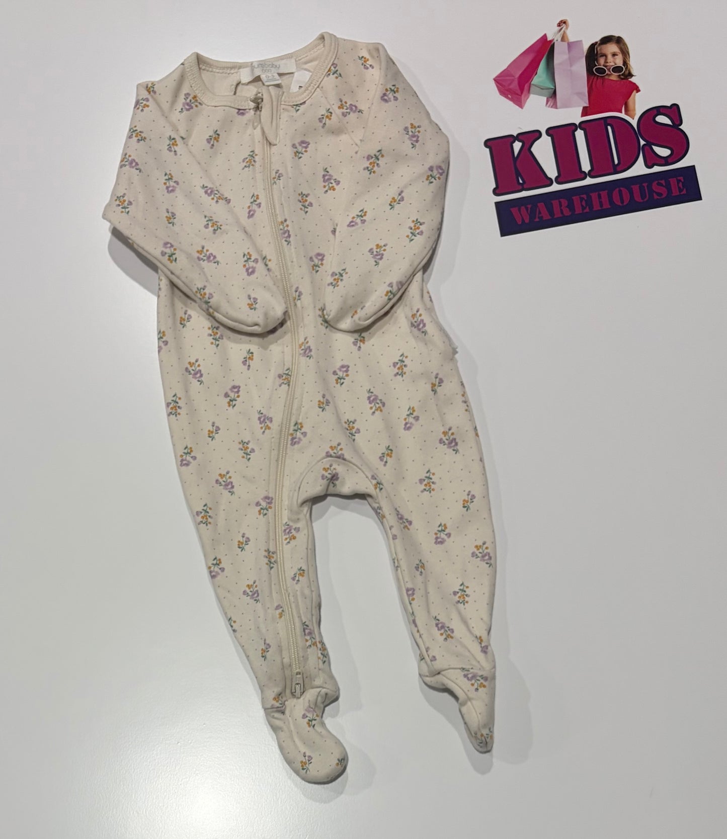 Purebaby White, Floral Print Jumpsuit Size 000