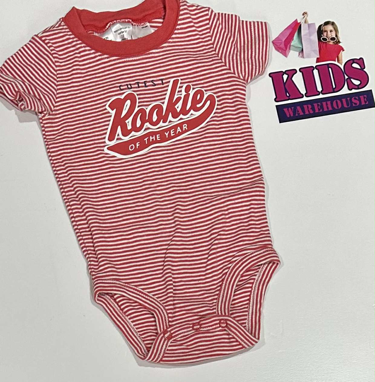 Carters Red & White Bodysuit With “Rookie” Print Size 1