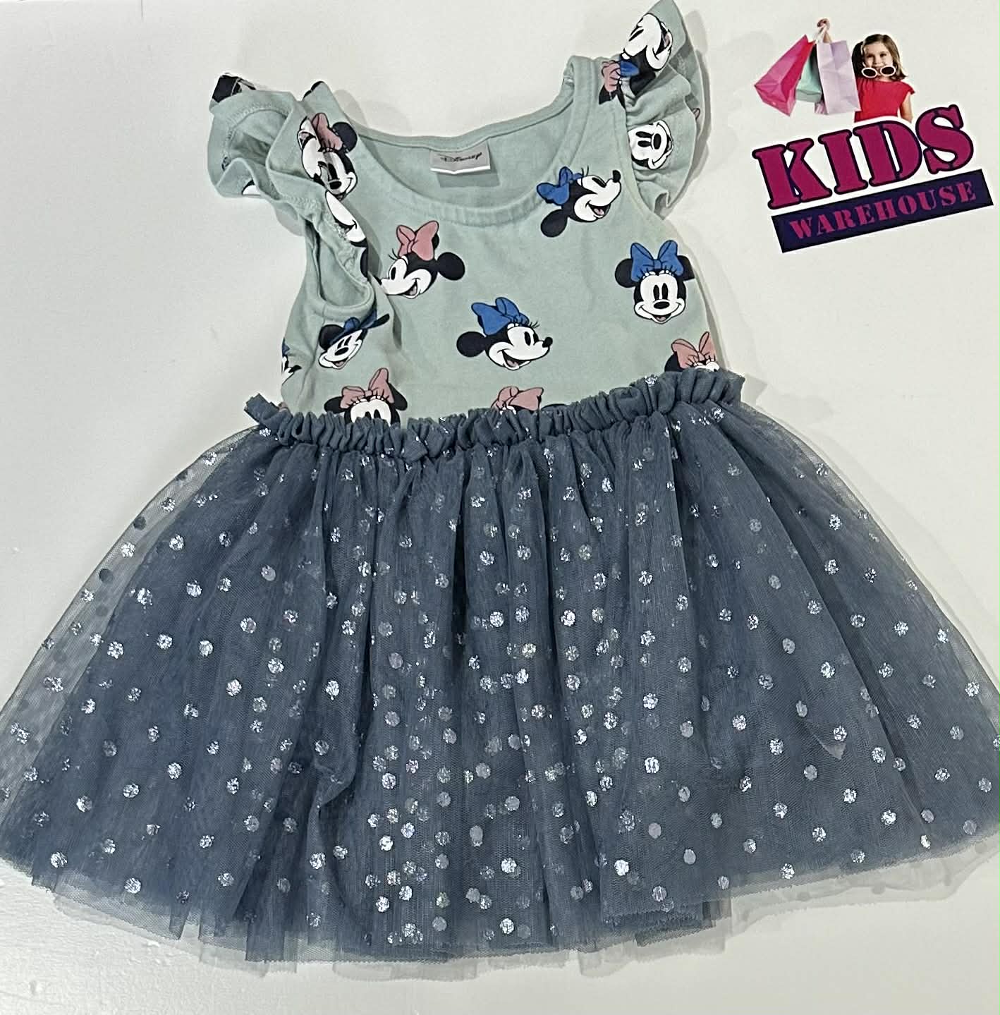 Disney Green & Blue Tutu Dress With Mickey Mouse Pattern Size 1