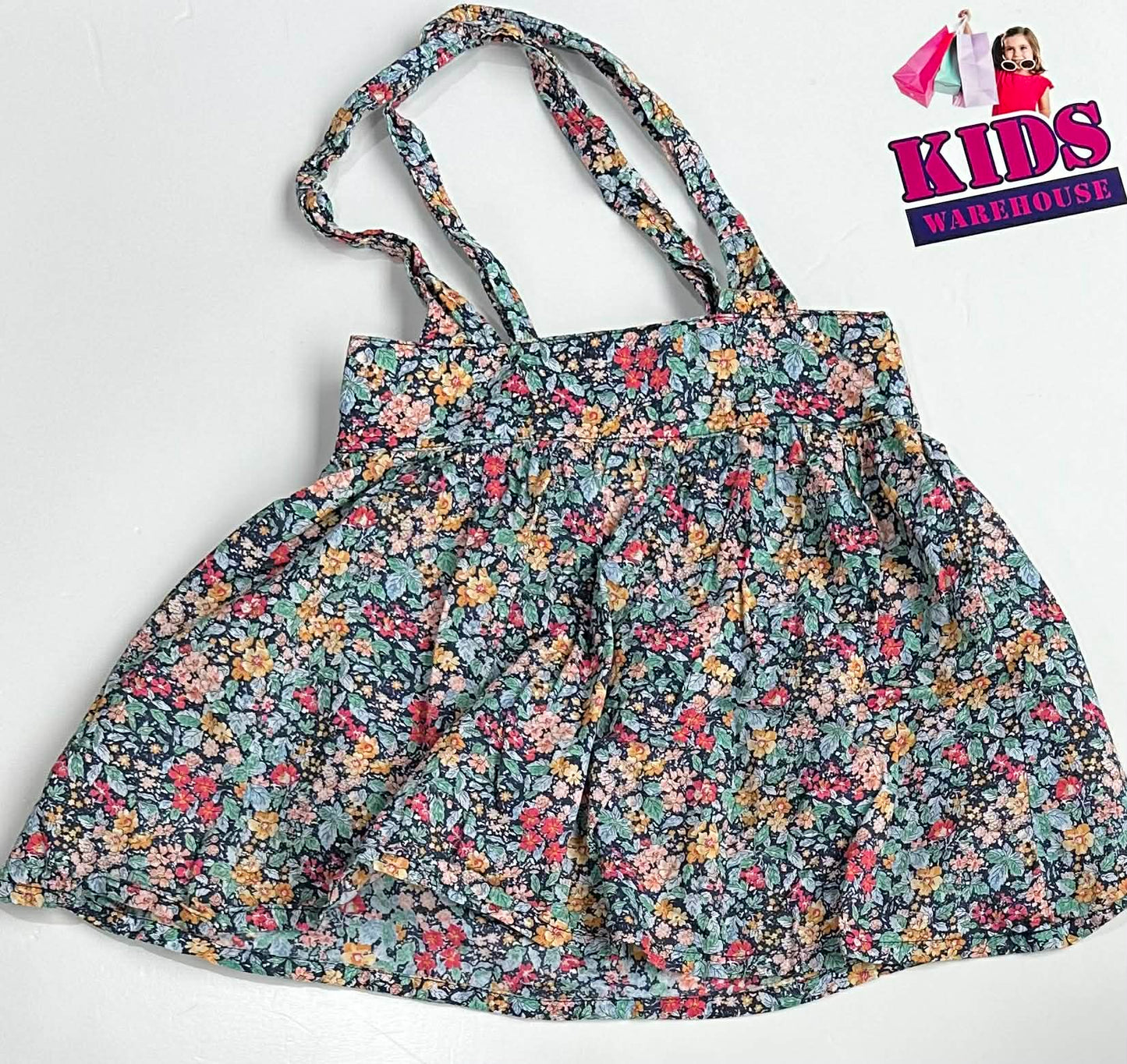 Willow & Jay Dark Blue Dress With Green & Red Flower Pattern Size 5