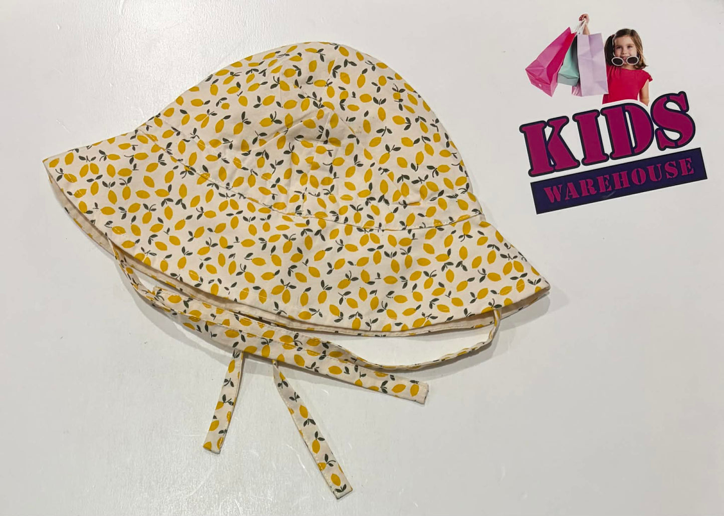Nature Baby White and Yellow Lemon Print Bucket Hat (Child)