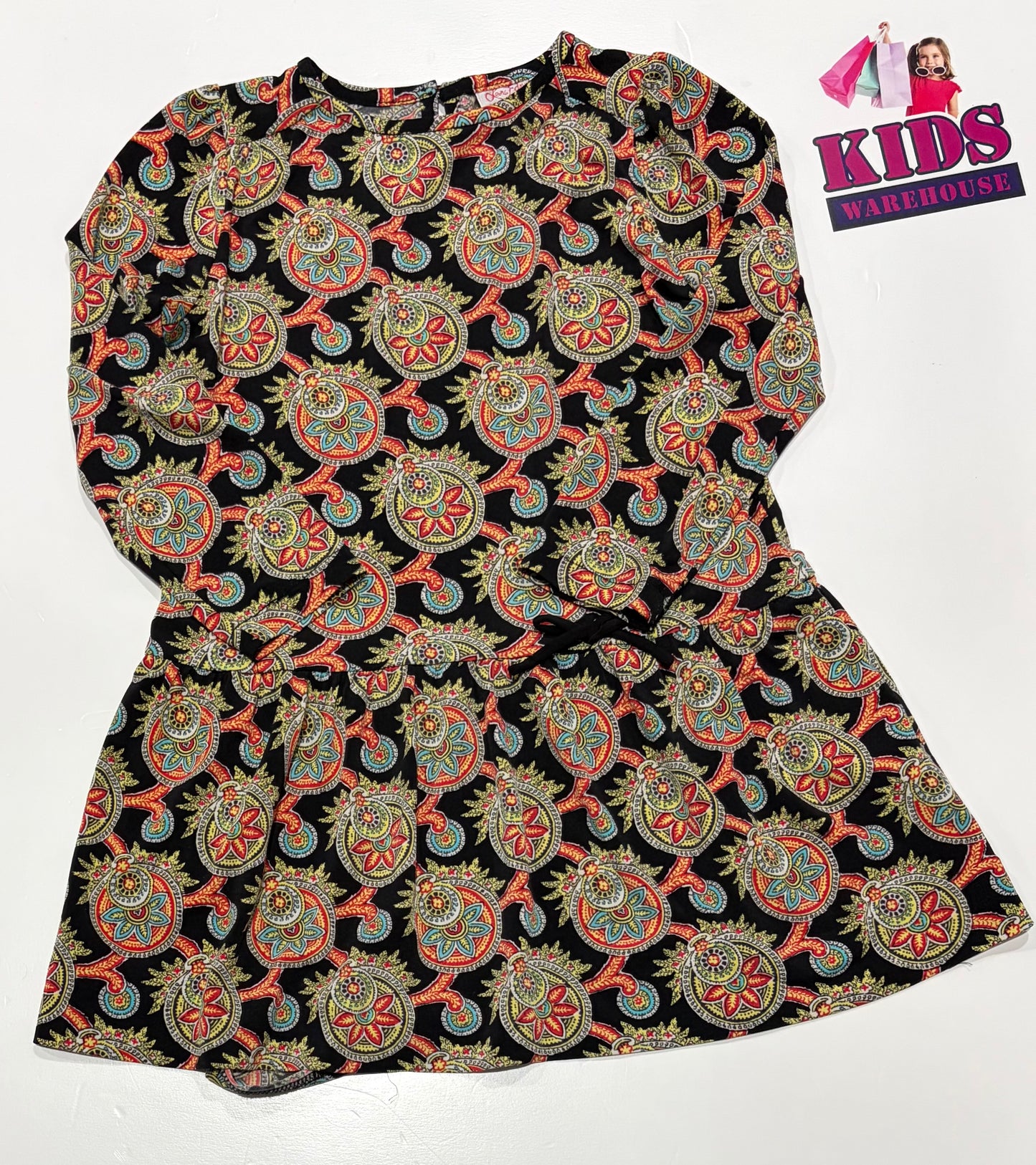 Loana Edmiston Black, Green, Orange, Blue Pattern Print Dress Size 5