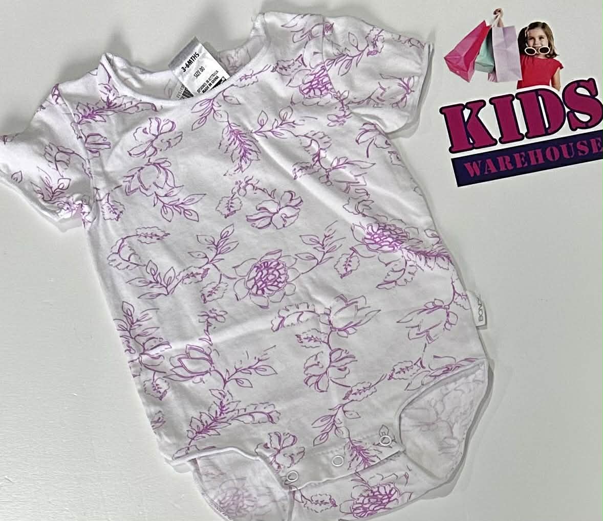 Bonds White & Purple Bodysuit With Flower Pattern Size 00