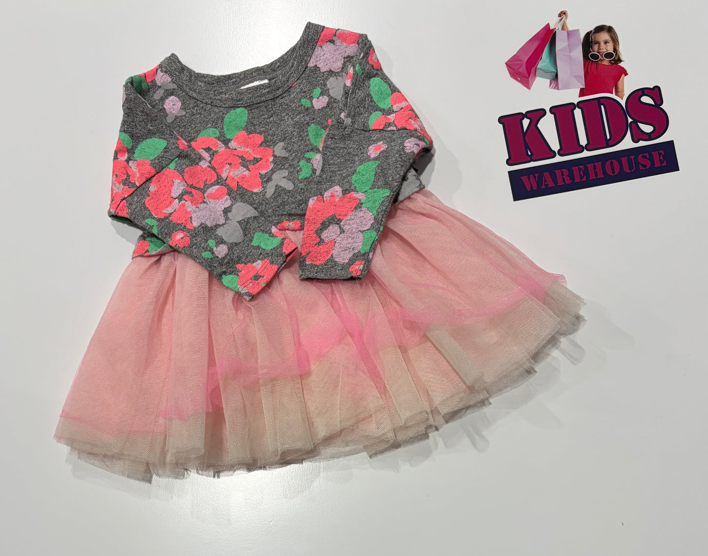 Bonds Grey, Pink Floral Print Dress Size 000