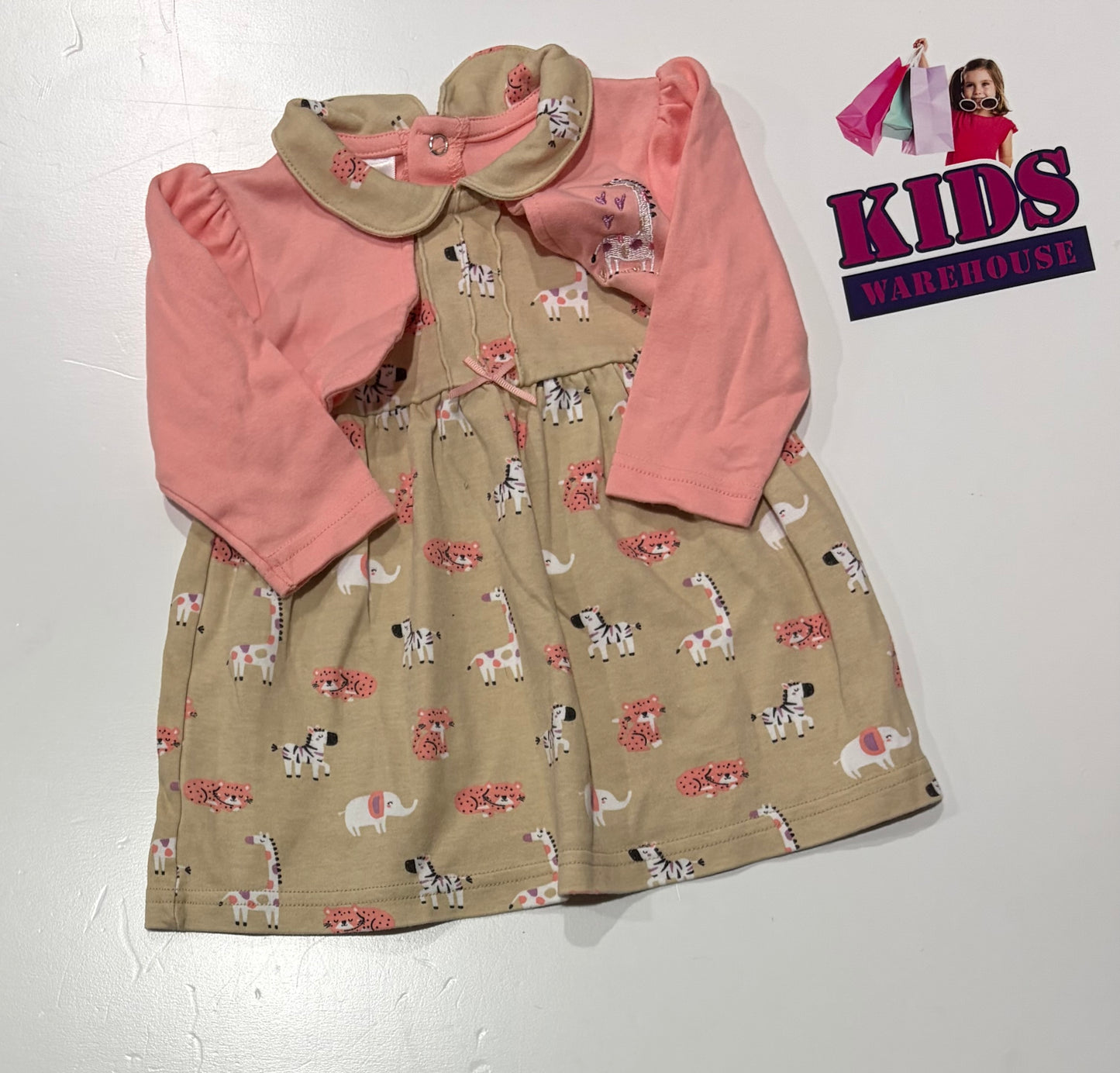 Ollie's Place Pink, Tan Zoo Animal Print Dress Size 00