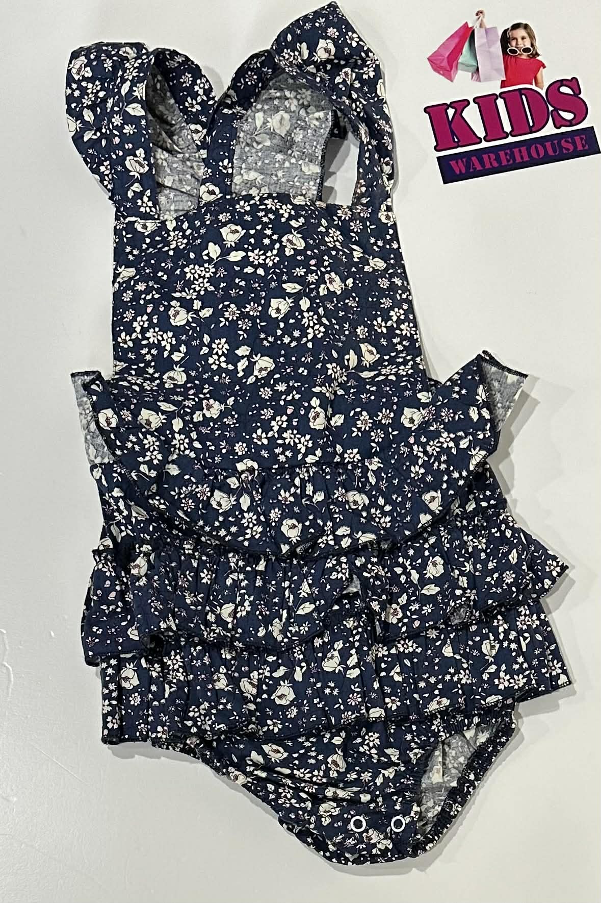 Mariboo Blue Bodysuit With White Flower Pattern Size 1-2