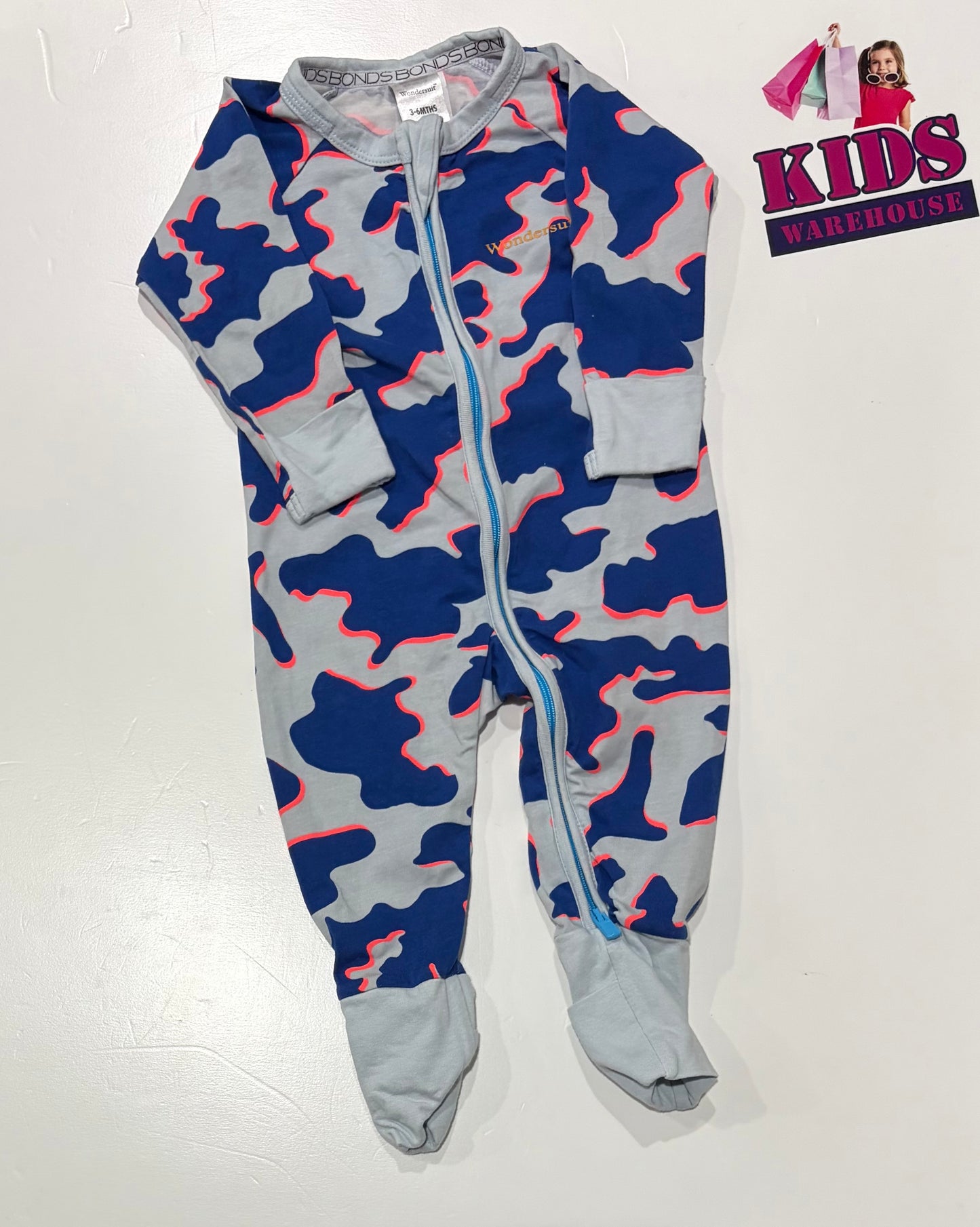 Bonds Wondersuit Blue, Light Blue Camo Print Jumpsuit 00