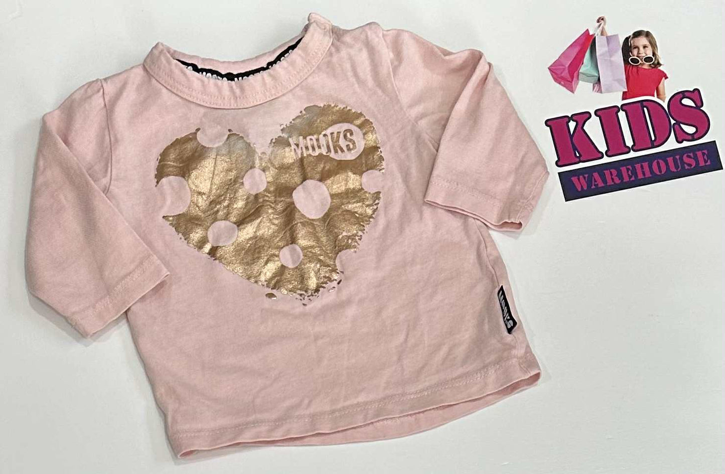 Mooks Pink Top With Golden Heart Print Size 0000