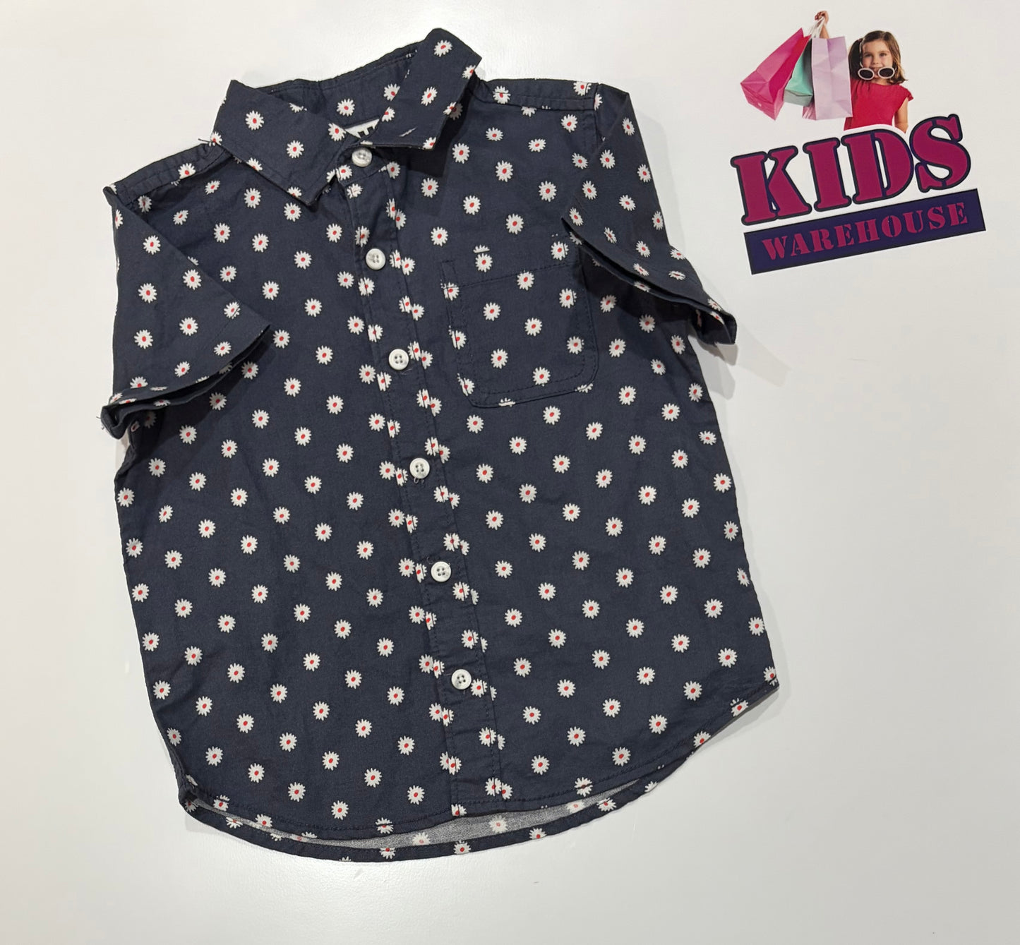 Cotton On Black, White Flower Print Top Size 4