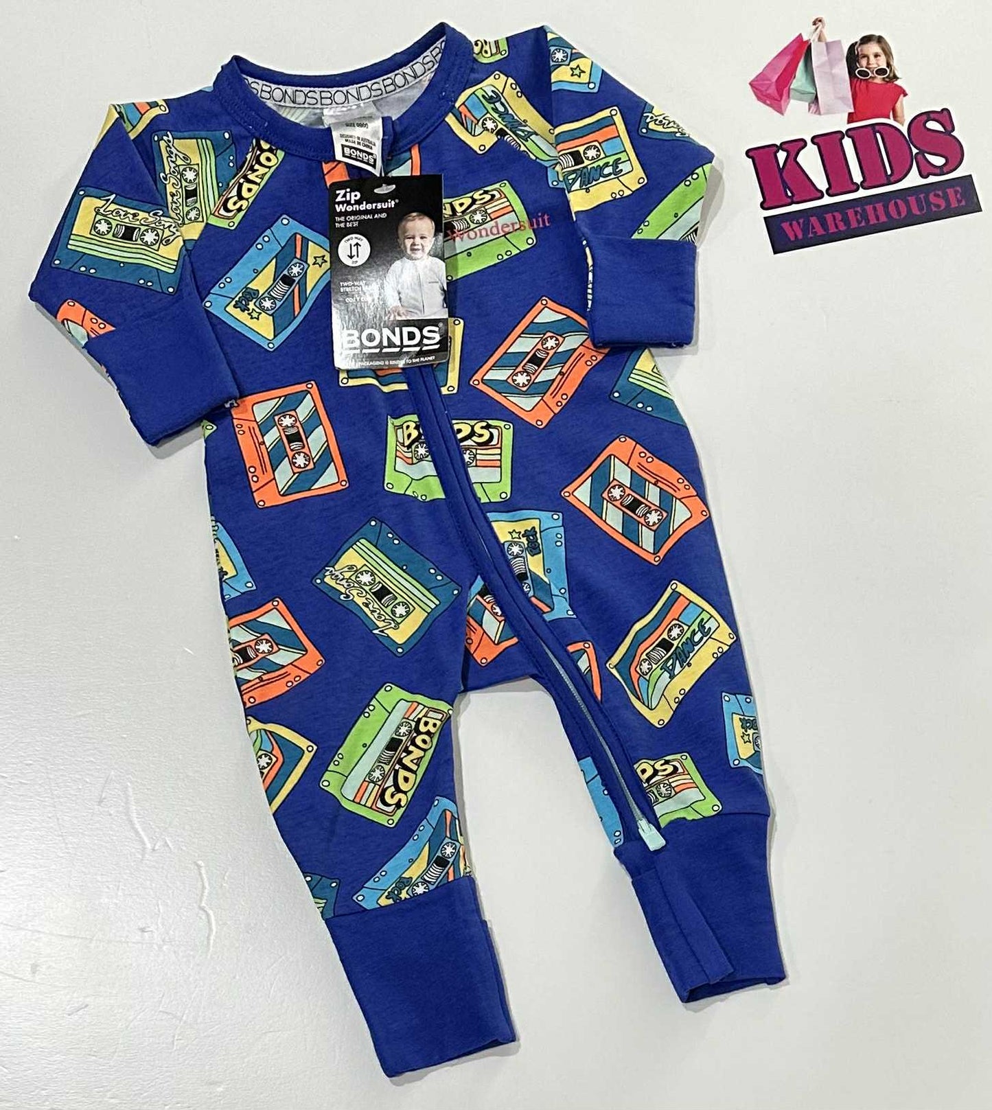 New Bonds Blue Jumpsuit With Cassette Tape Pattern Size 0000