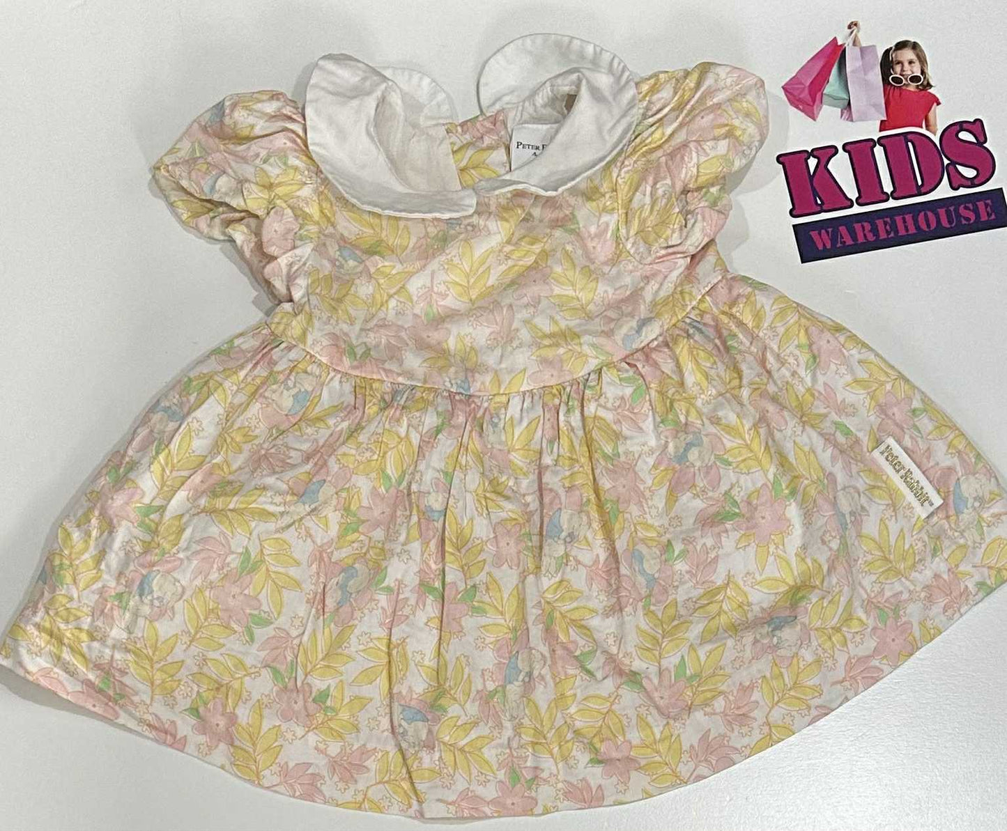 Peter Rabbit White Dress With Yellow & Pink Flower Pattern Size 000