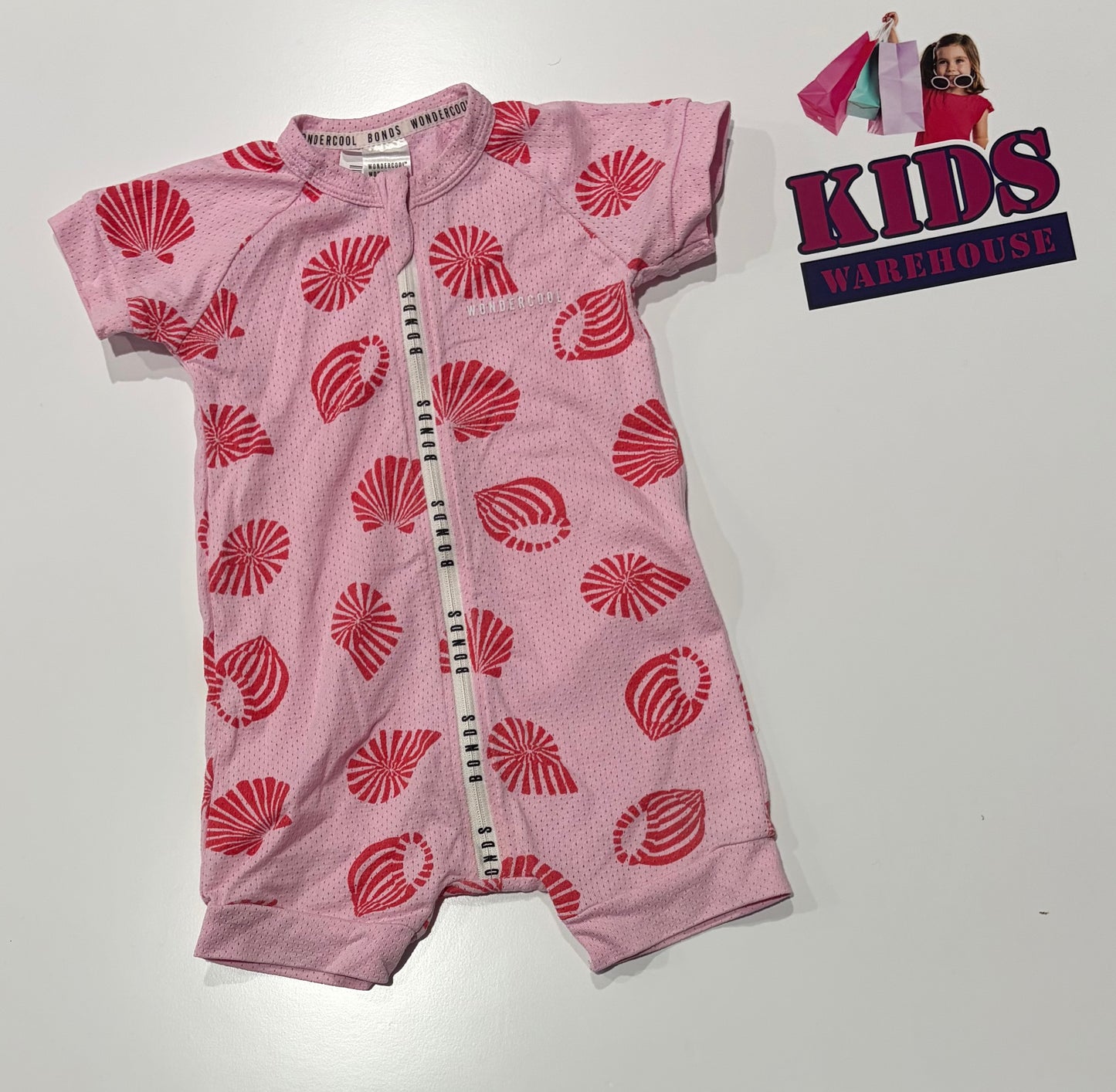 Bonds Wondercool Pink, Red Shell Print Jumpsuit Size 0