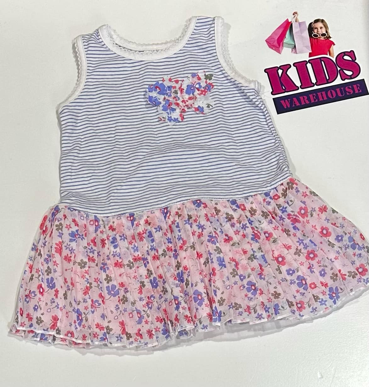 Target Blue & White Dress With Pink Flower Pattern Size 00