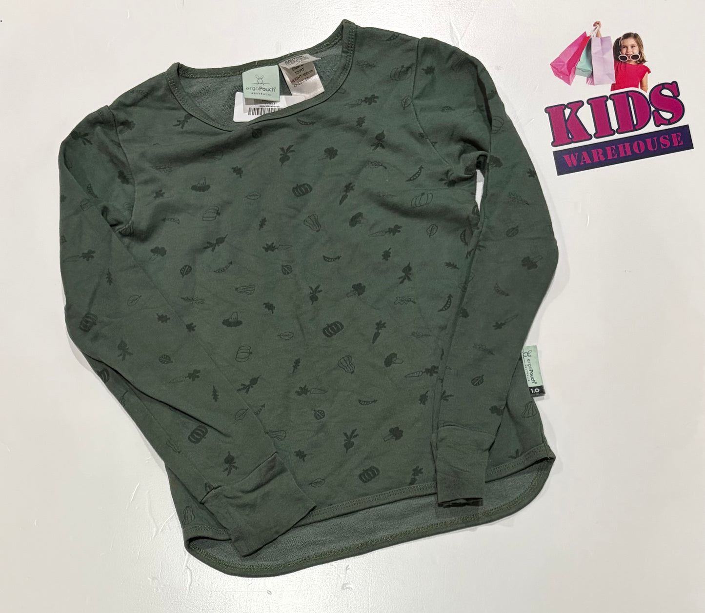 Ergo Pouch Australia Green, Vegetables Print Long Sleeve Top Size 3