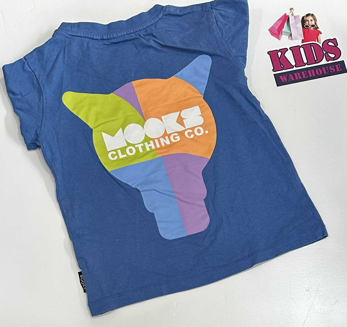 Mooks Blue Top With Multicolour “Mooks” Print Size 4