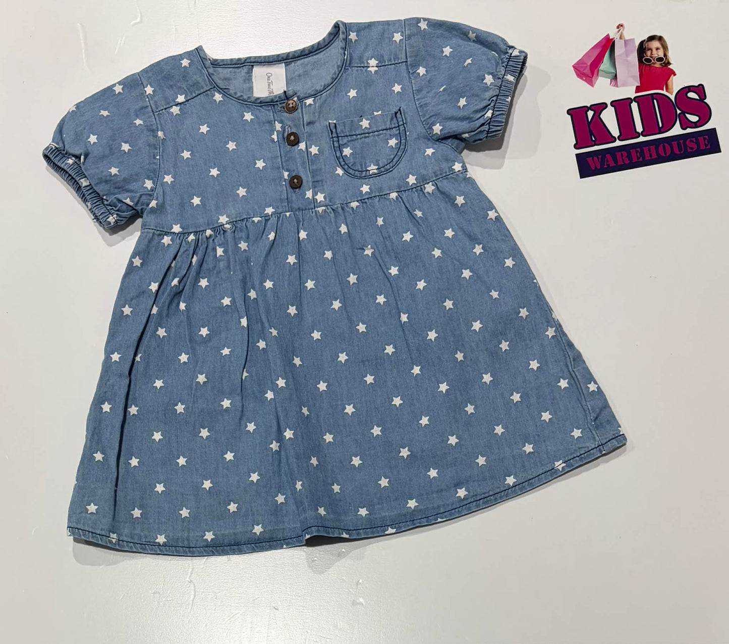 One Two Three Blue Dress With White Star Pattern Size 0
