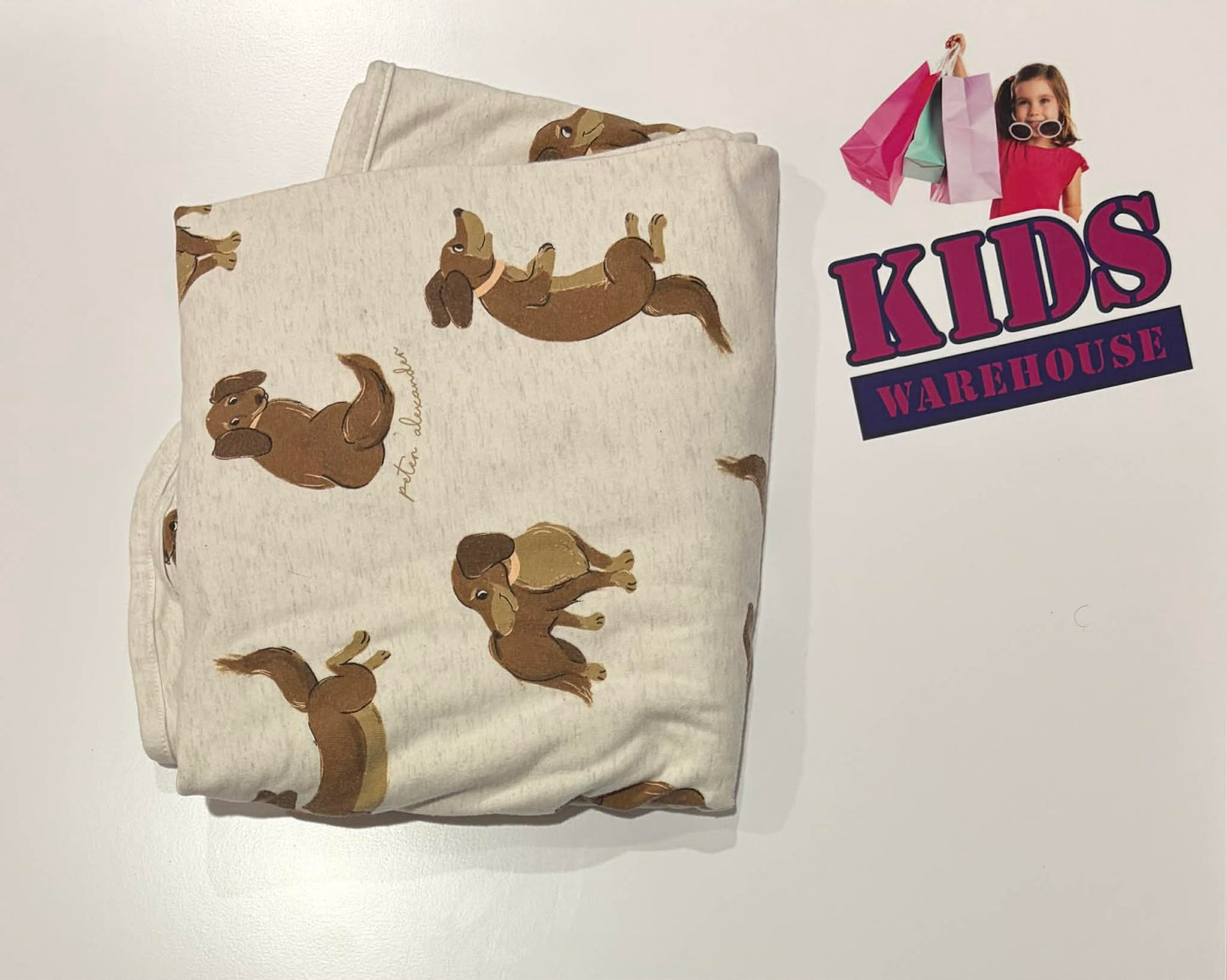 Peter Alexander White Sausage Dog Print Baby Blanket