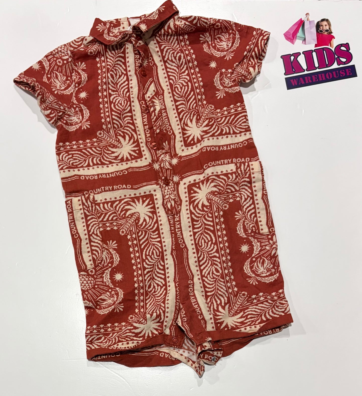 Country Road Maroon, White Pattern Size 2