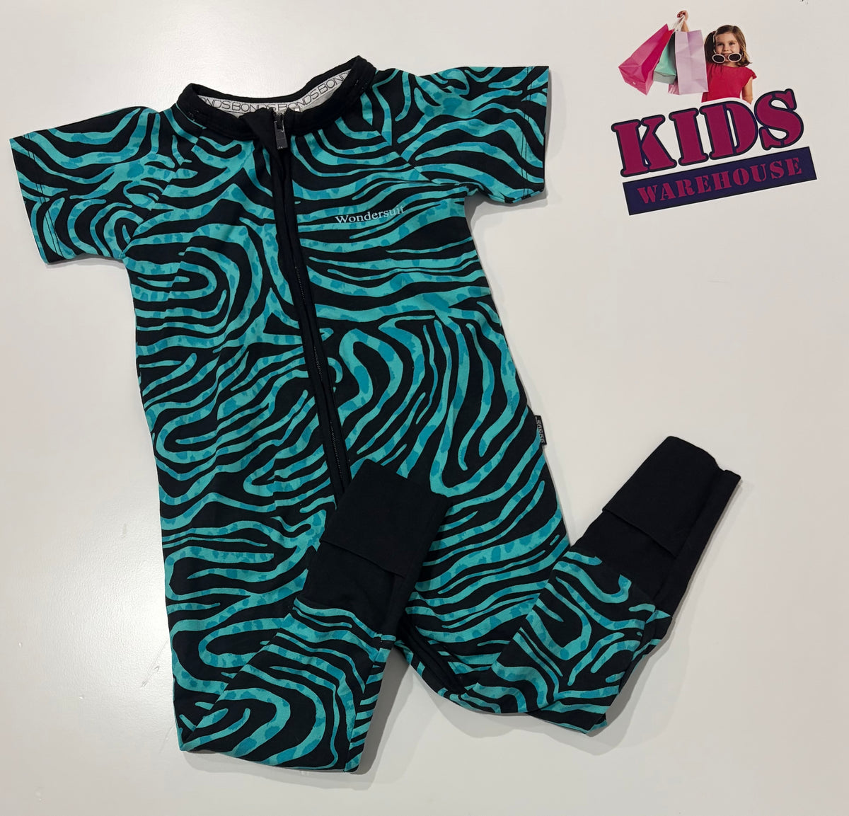 Bonds Black, Teal Swirl Print Wondersuit Size 1