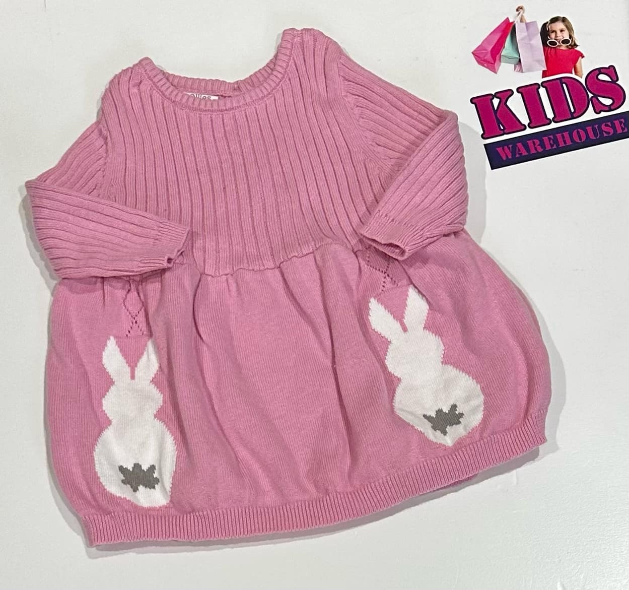 Ollies Place Pink Knit Jumper With Rabbit Pattern Size 0000