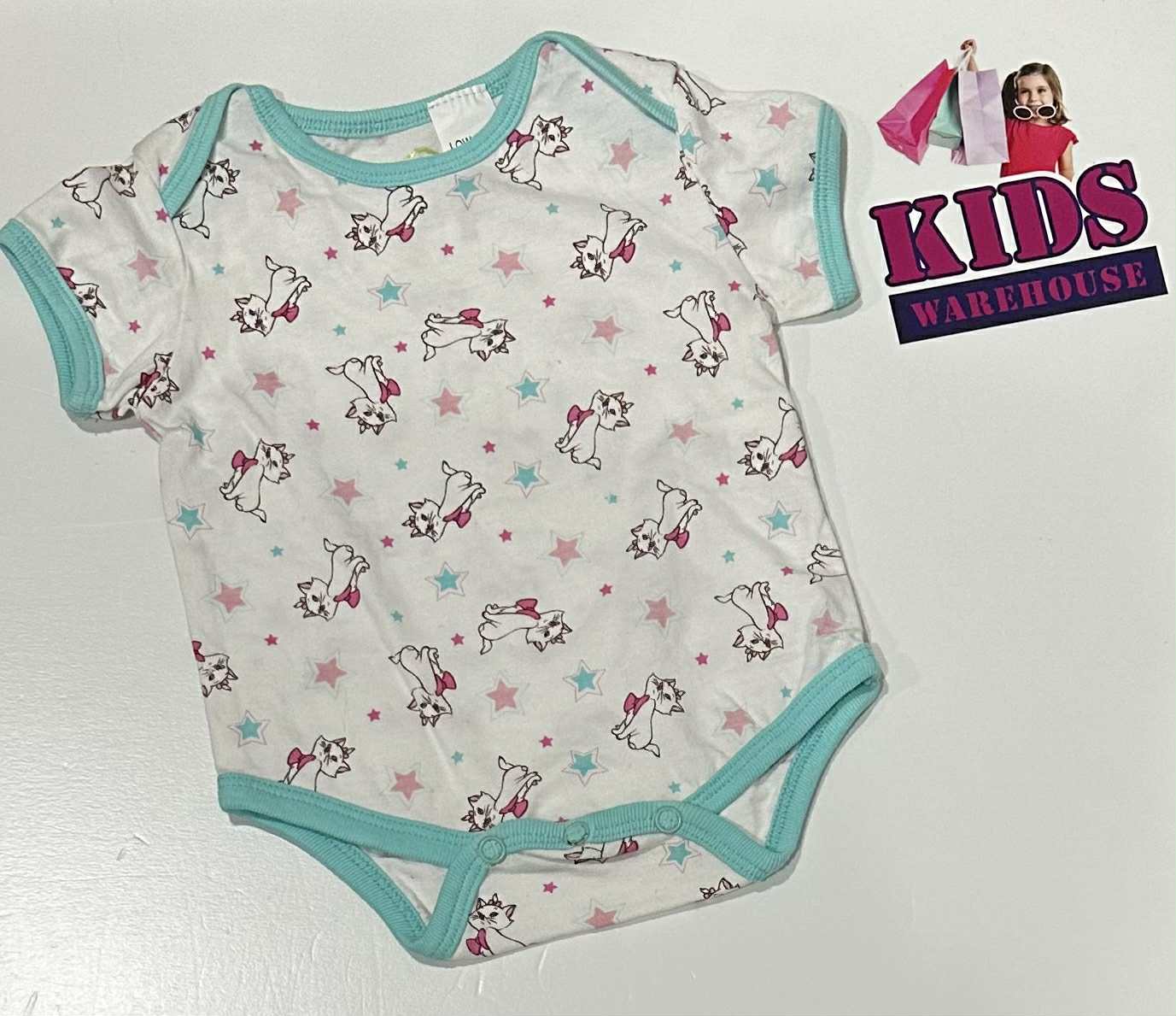 Disney White & Blue Bodysuit With Cat Pattern Size 000
