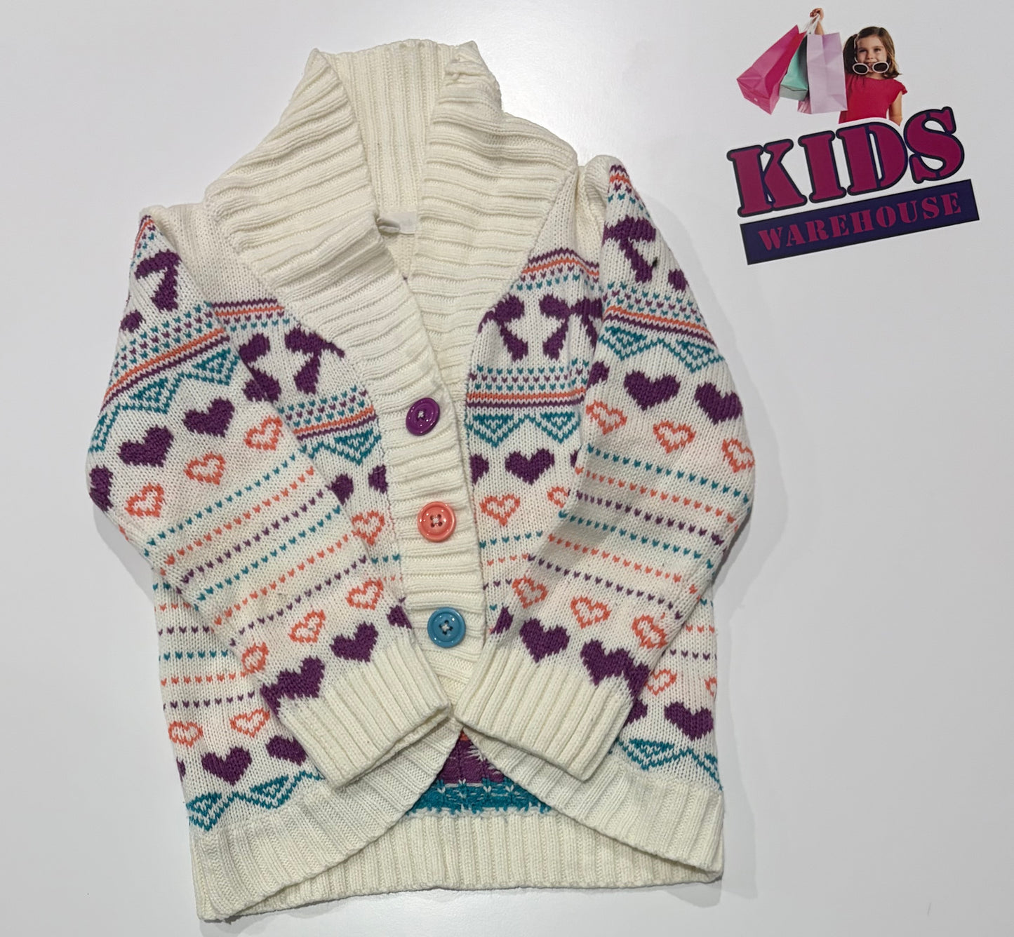 Pumpkin Patch White, Heart Print Knit Sweater Size 6
