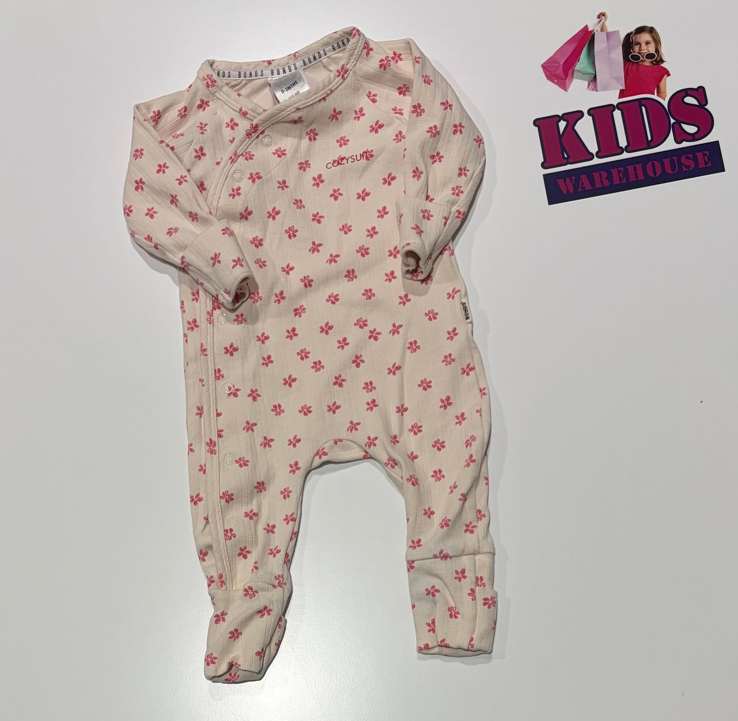 Bonds Cream, Pink Floral Print Jumpsuit Size 000