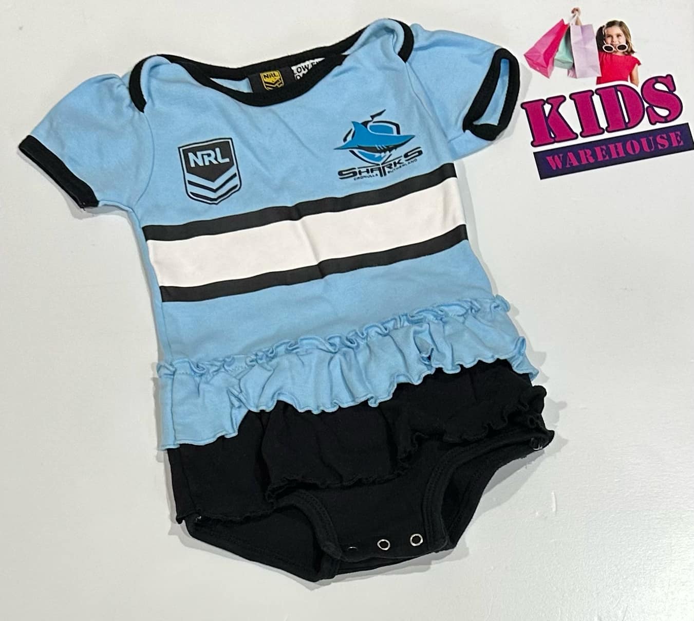 NRL Blue & Black Sharks Bodysuit Size 0