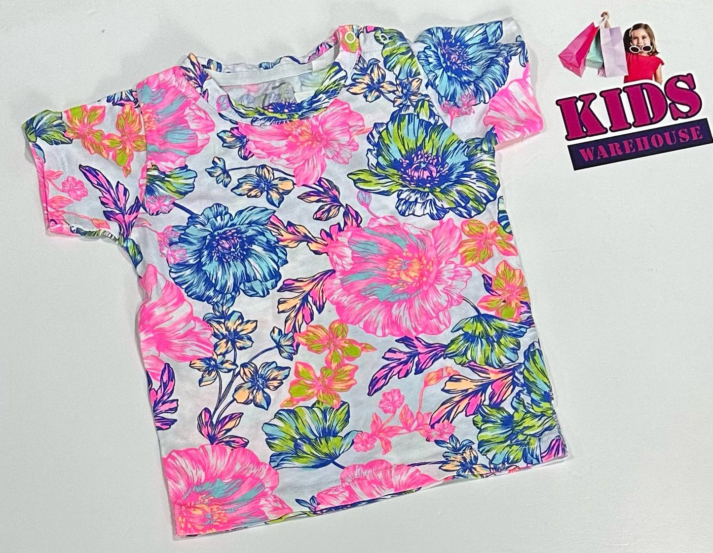 Bonds White Top With Pink & Blue Flower Pattern Size 1