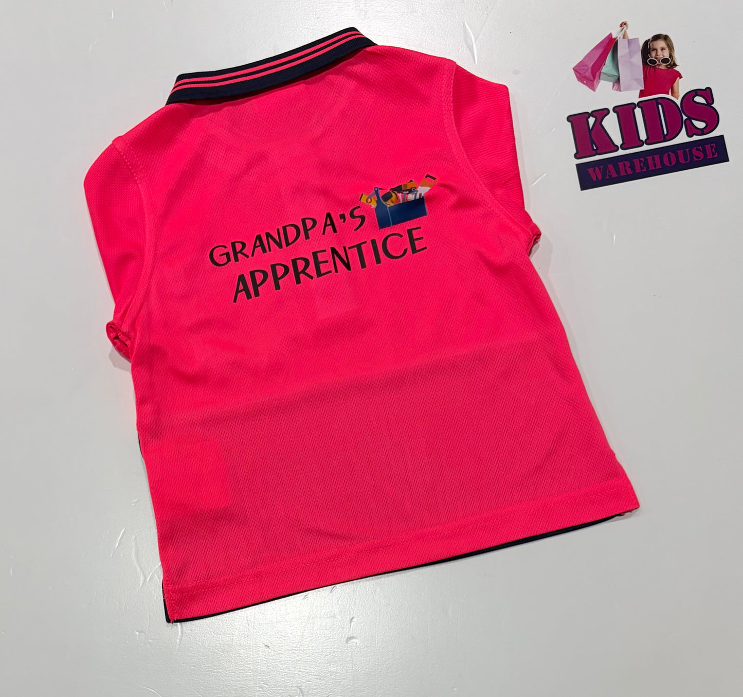 Work Craft Pink Hi Vis, Grandpa's Apprentice Print Top Size 0