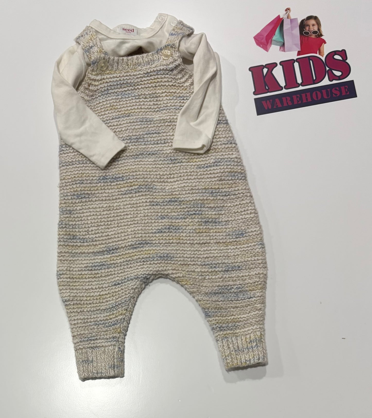 Seed Heritage White, Blue Knit Playsuit & White Top Size 000